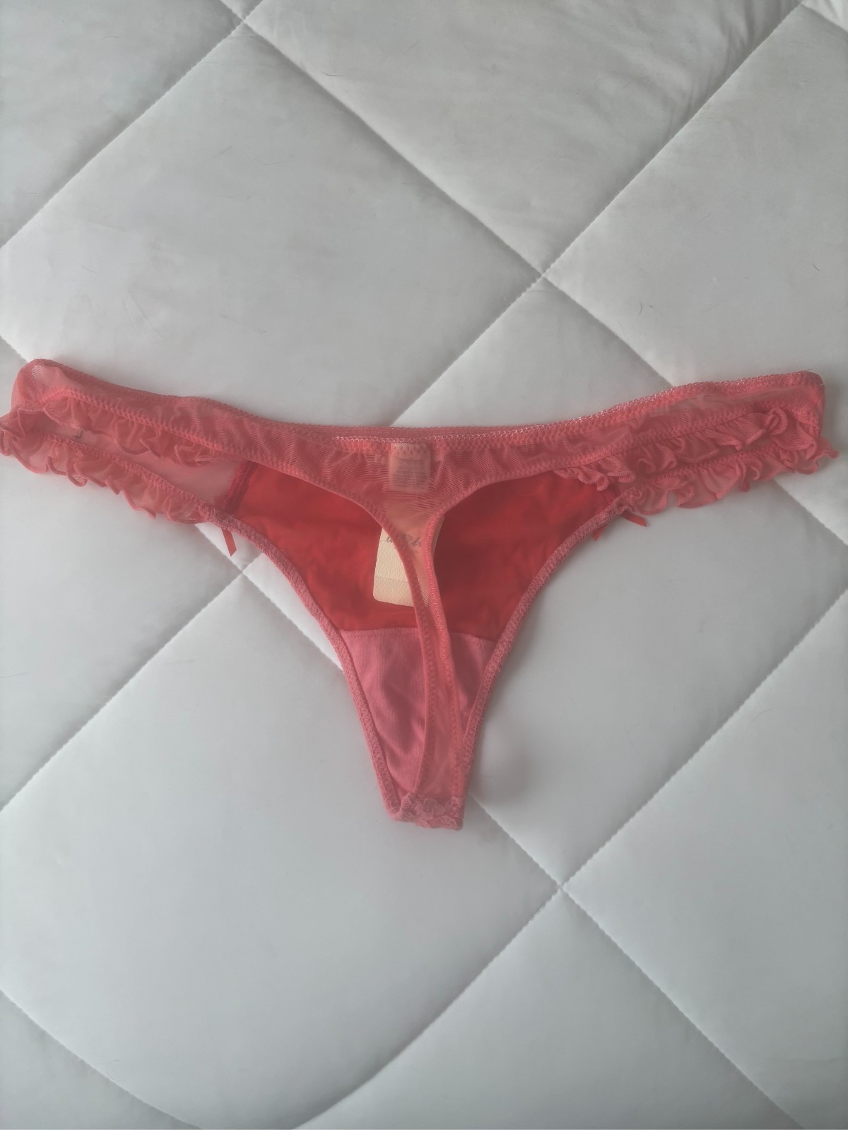 Aerie Thong Lace Panties /Orange With Floral Design/Bows on Front/ Size L/ NWT