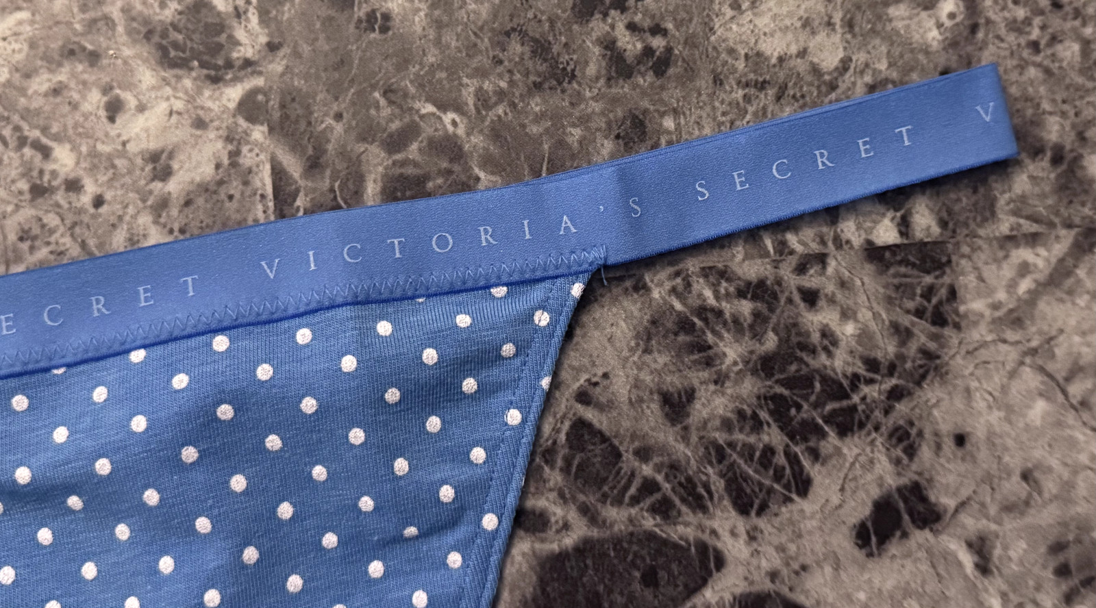 NWT VICTORIA’S SECRET BLUE WHITE POLKA DOT LIGHTWEIGHT BAND V STRING PANTIES