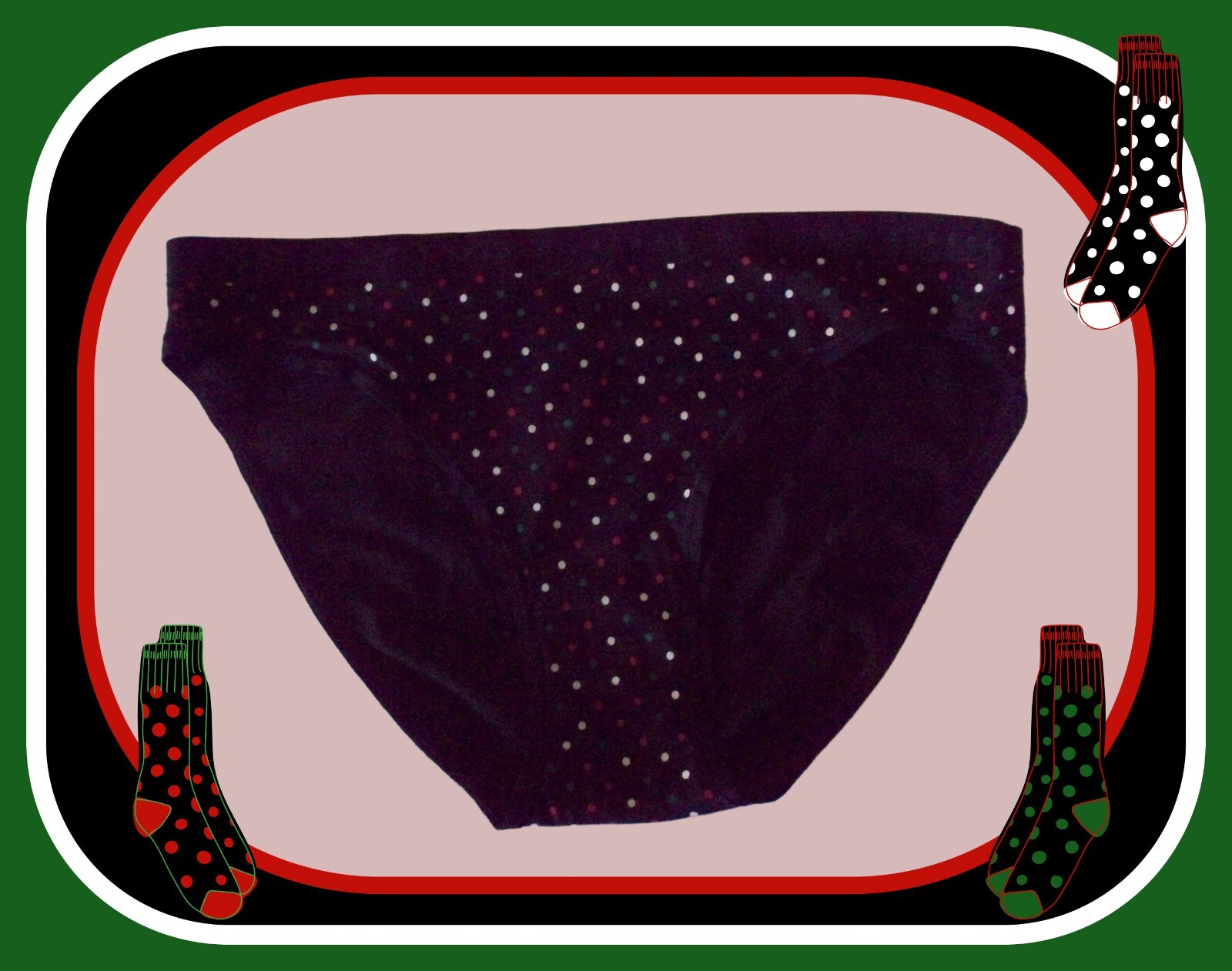 S Black w Red Green White Dot Stretch COTTON Victoria’s Secret BIKINI Pantie