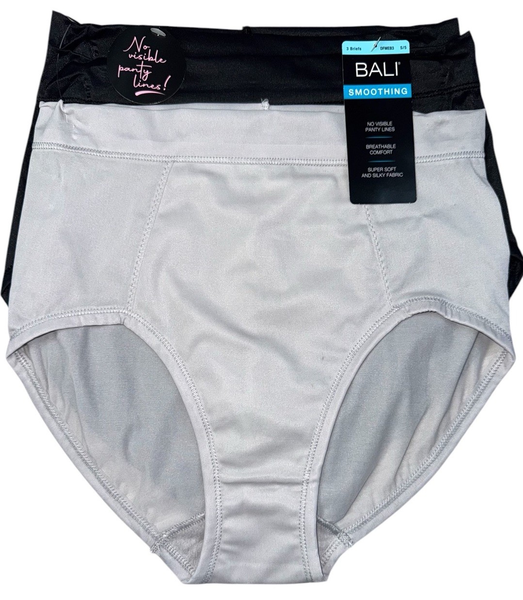 Bali 3-Pack SMOOTHING Brief Underwear Panty Nylon Blend Grey Black Size M 6