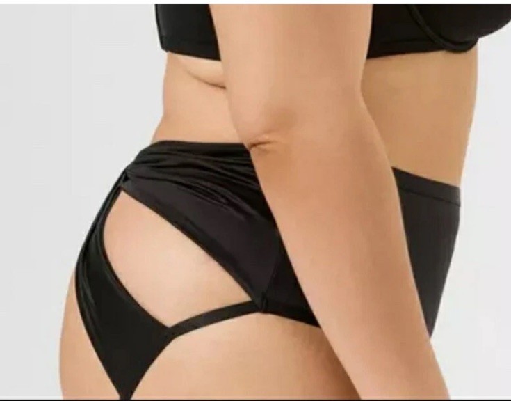 Torrid Shine Black Satin Open Back & Gusset Cheeky Panty Size 1 1X 14-16 NEW