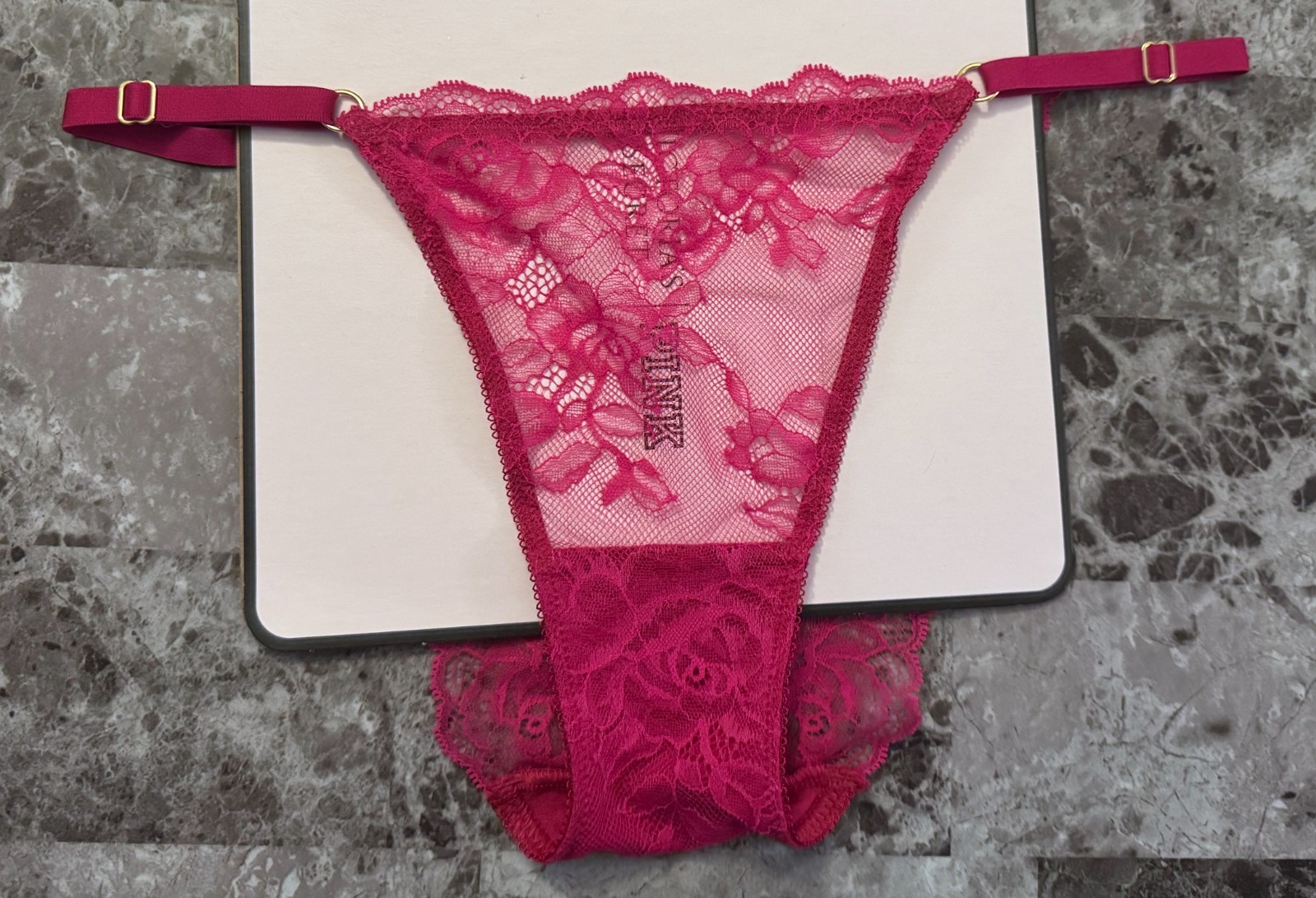 NWT VICTORIA’S SECRET PINK LACE GOLD ADJUSTABLE STRAP STRING BRAZILIAN PANTIES