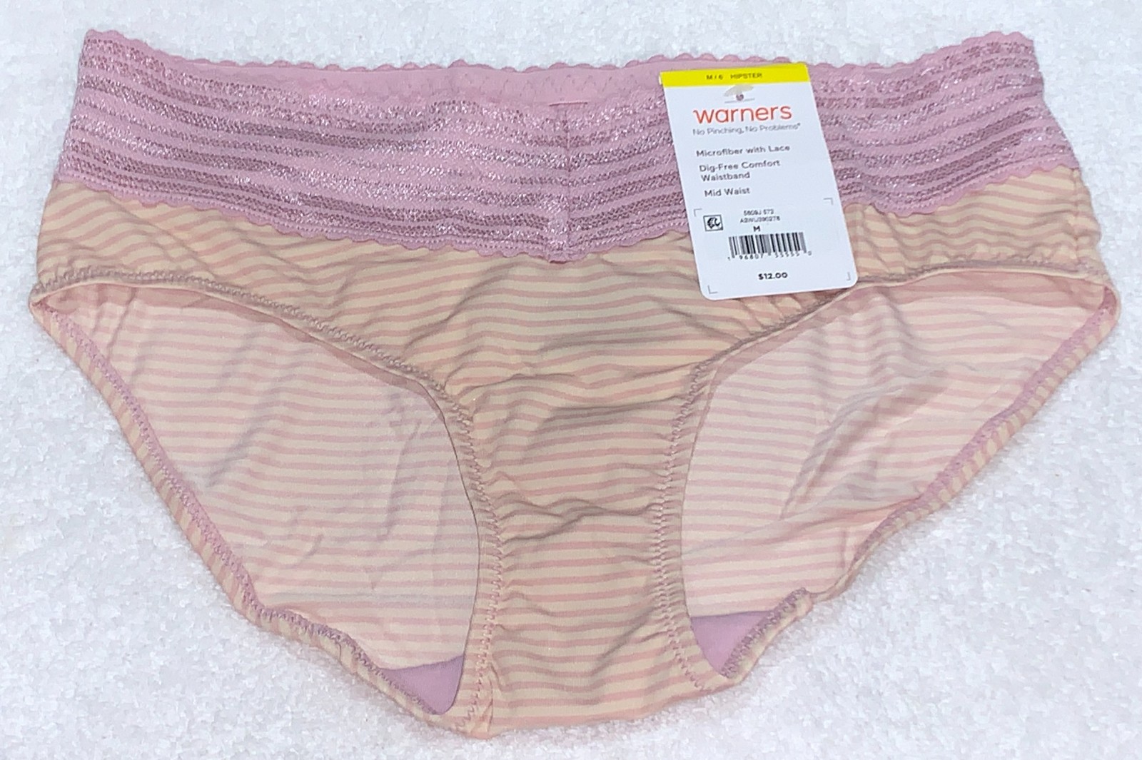 WARNERS No Pinching No Problems Lace Lilac Nude Striped Hipster Panty Womens M 6