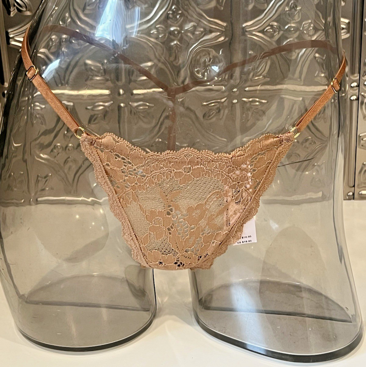 Victoria’s Secret DREAM ANGELS Lace Adjustable V-STRING THONG Panty S TOFFEE NWT