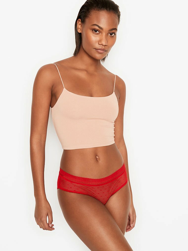 XXL Brt Red Lipstick All Over Mesh Dot LOGO Victorias Secret Hiphugger Pantie