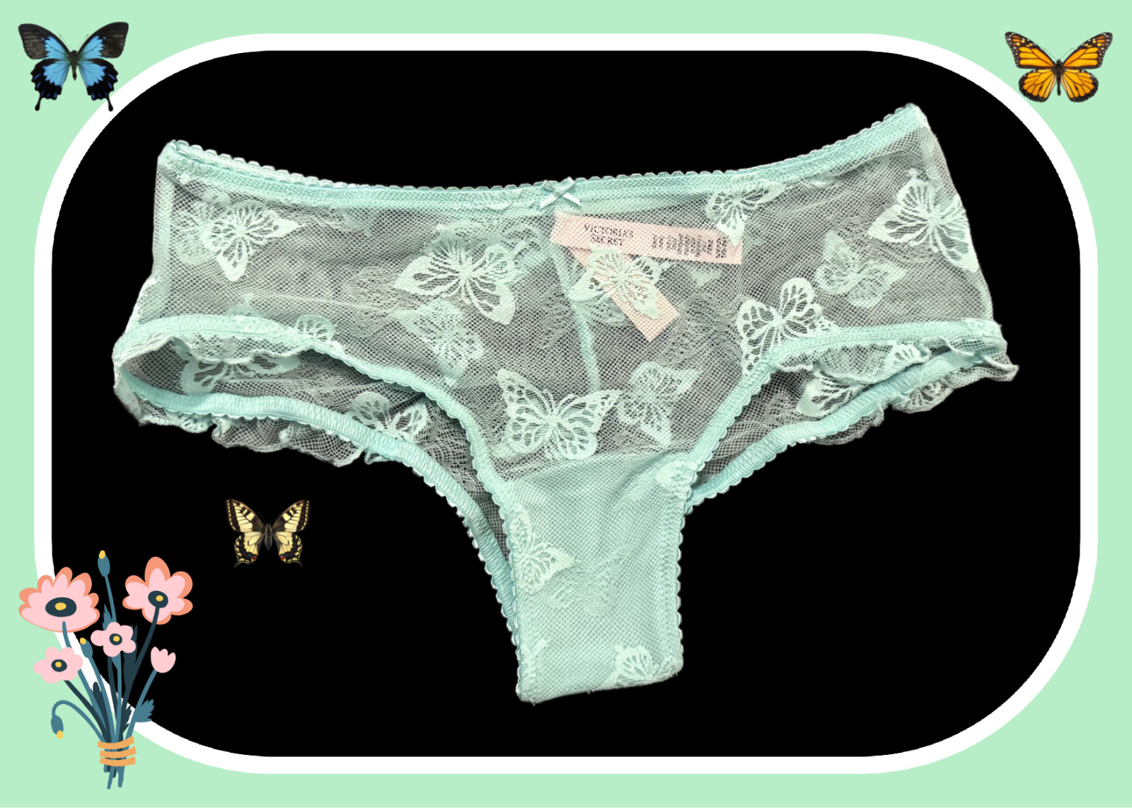 S Green Butterfly Futter Ruffle Edge Mesh VSexy Cheeky Victorias Secret Pantie