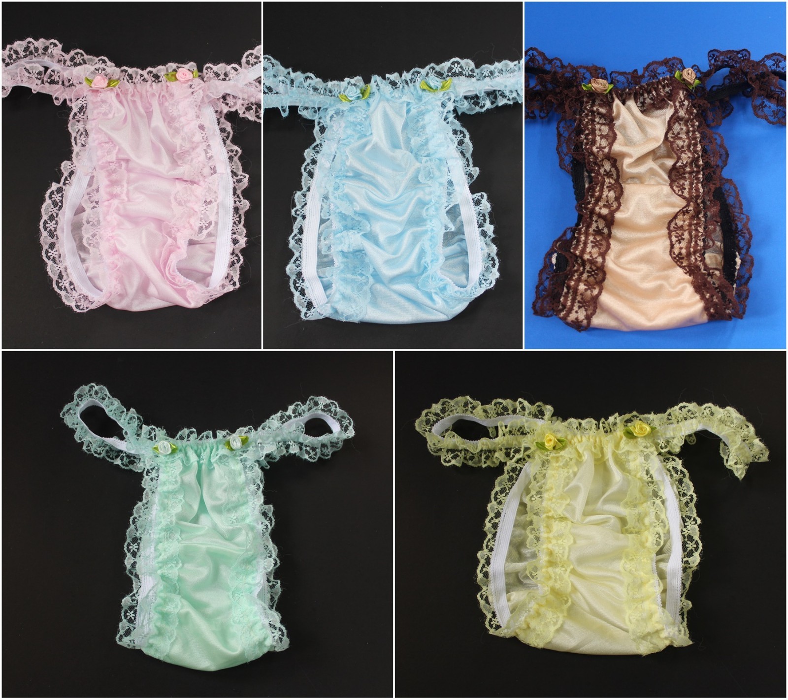 #A373 Vtg Style 2XL/ElasticW.24-44″ 5PCS Nylon Thong Bikini Panties Underwear