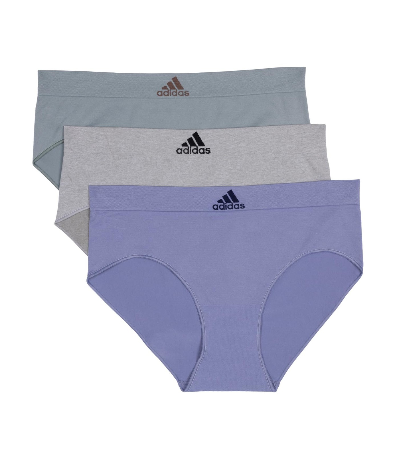 adidas Women’s Seamless Brief Panties 3-pack, Silver Violet/Grey/Silver Green