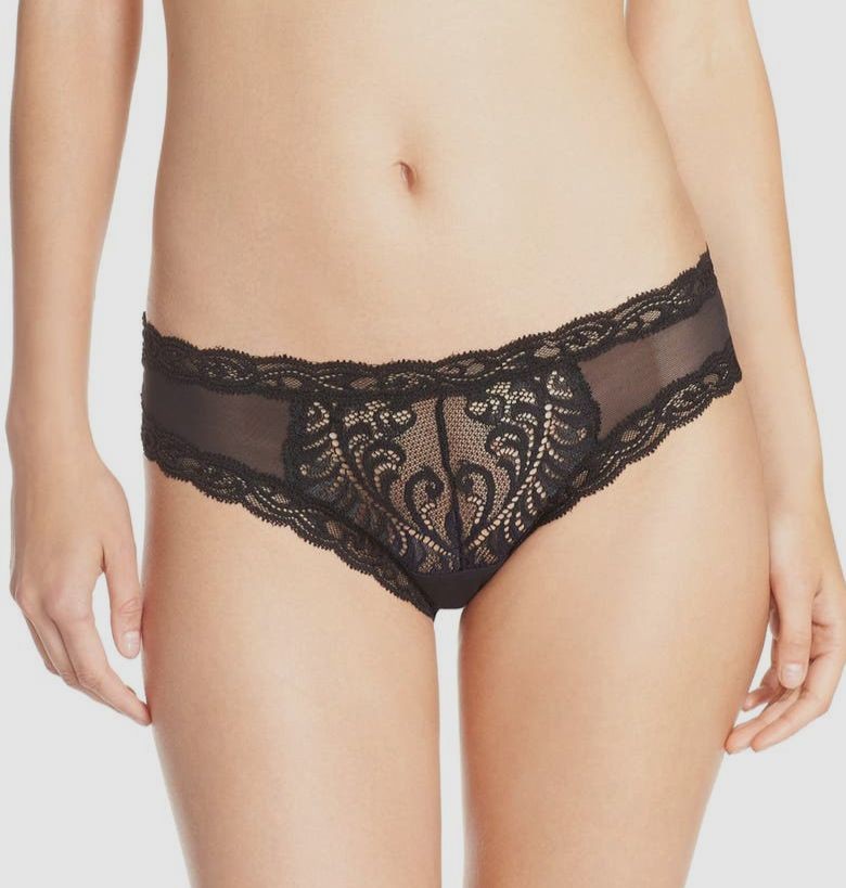 $34 Natori Women’s Black Feathers Sheer Lace Hipster Brief Panties Size Large