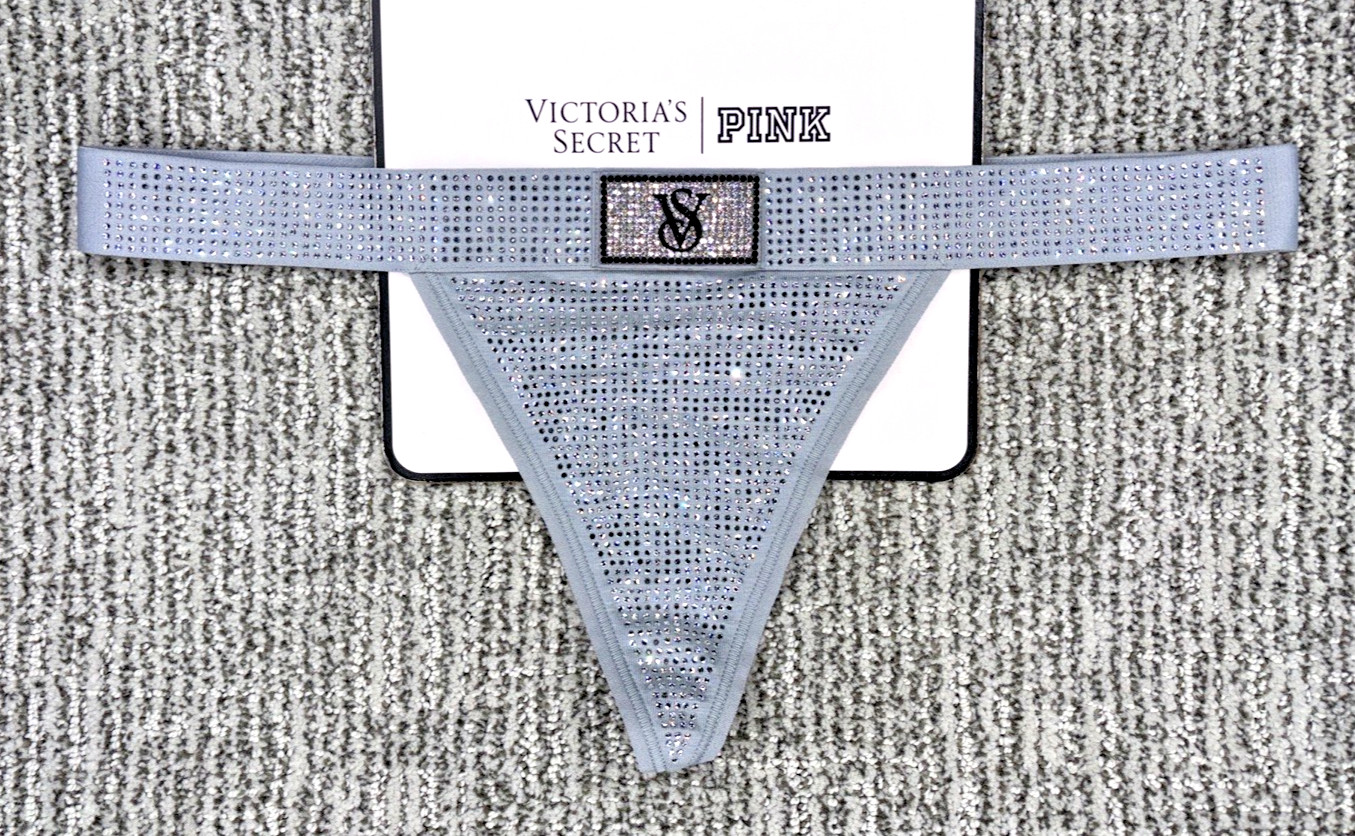 Victoria’s Secret NWT XXL Gray Allover Rhinestone Shine Patch V String Panty
