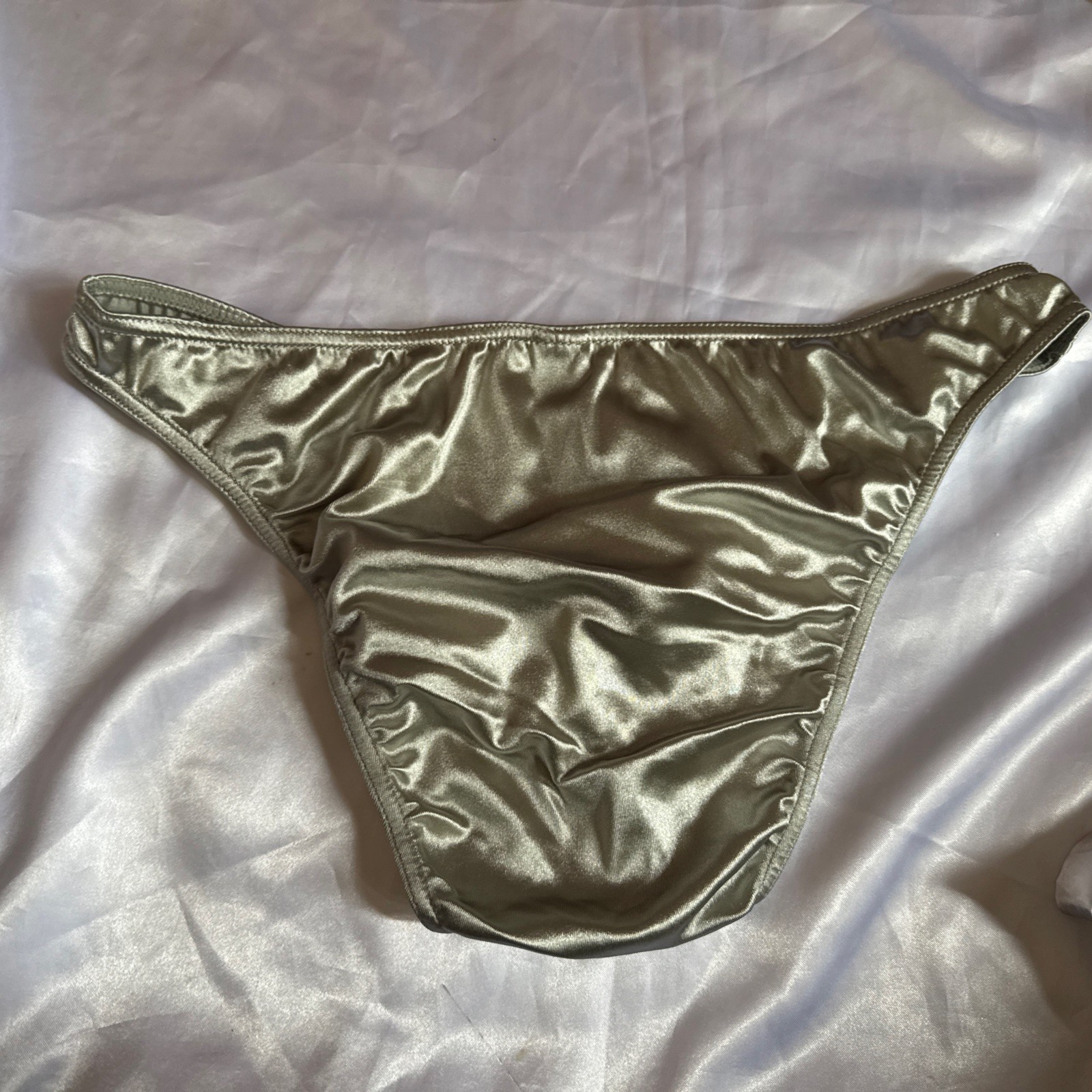 Shiny Satin Silver Men’s Pouch Bikini Brief Panties Sz XL