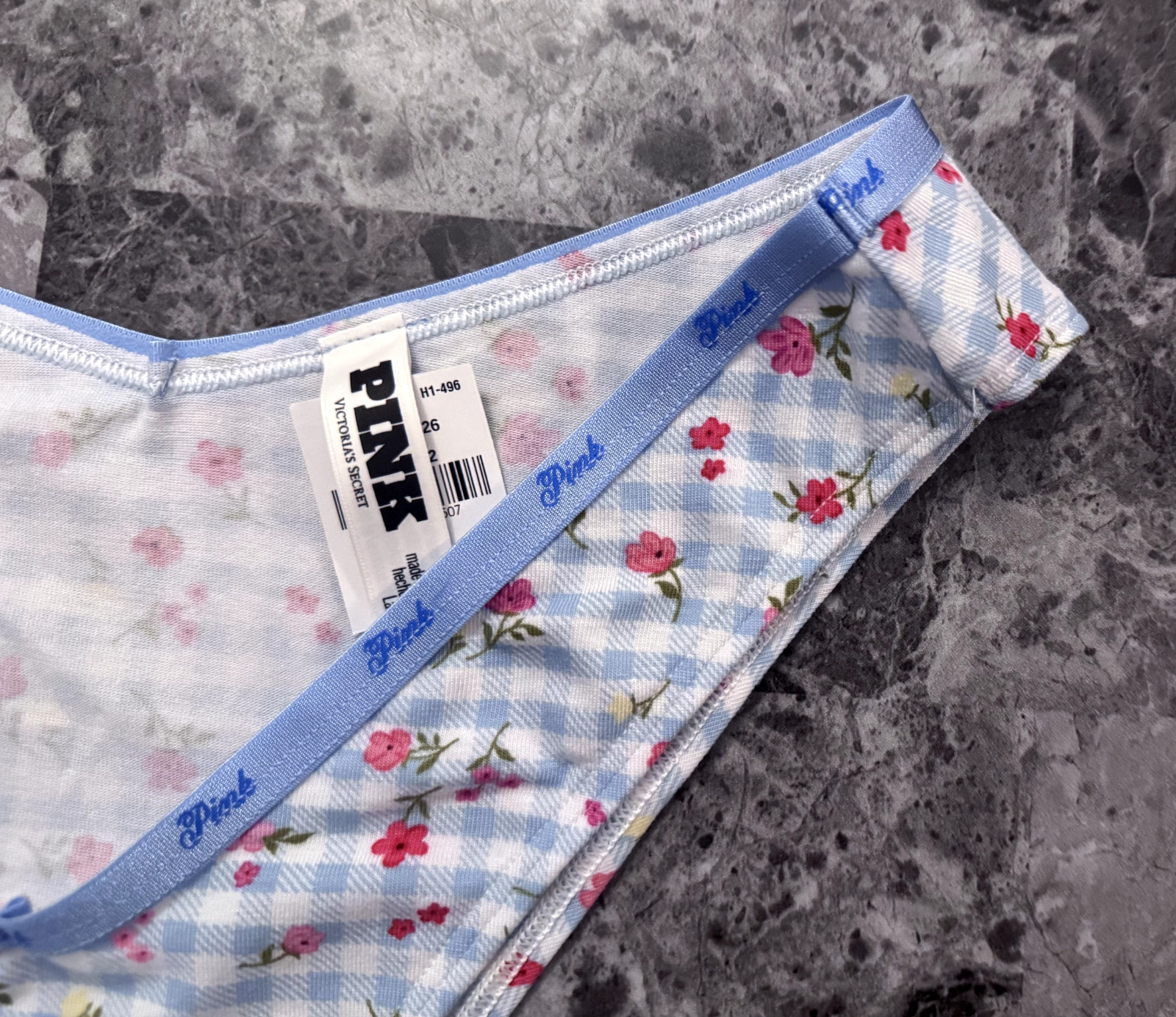 NWT VICTORIA’S SECRET PINK GINGHAM PLAID FLORAL V STYLE TANGA CHEEKY PANTIES