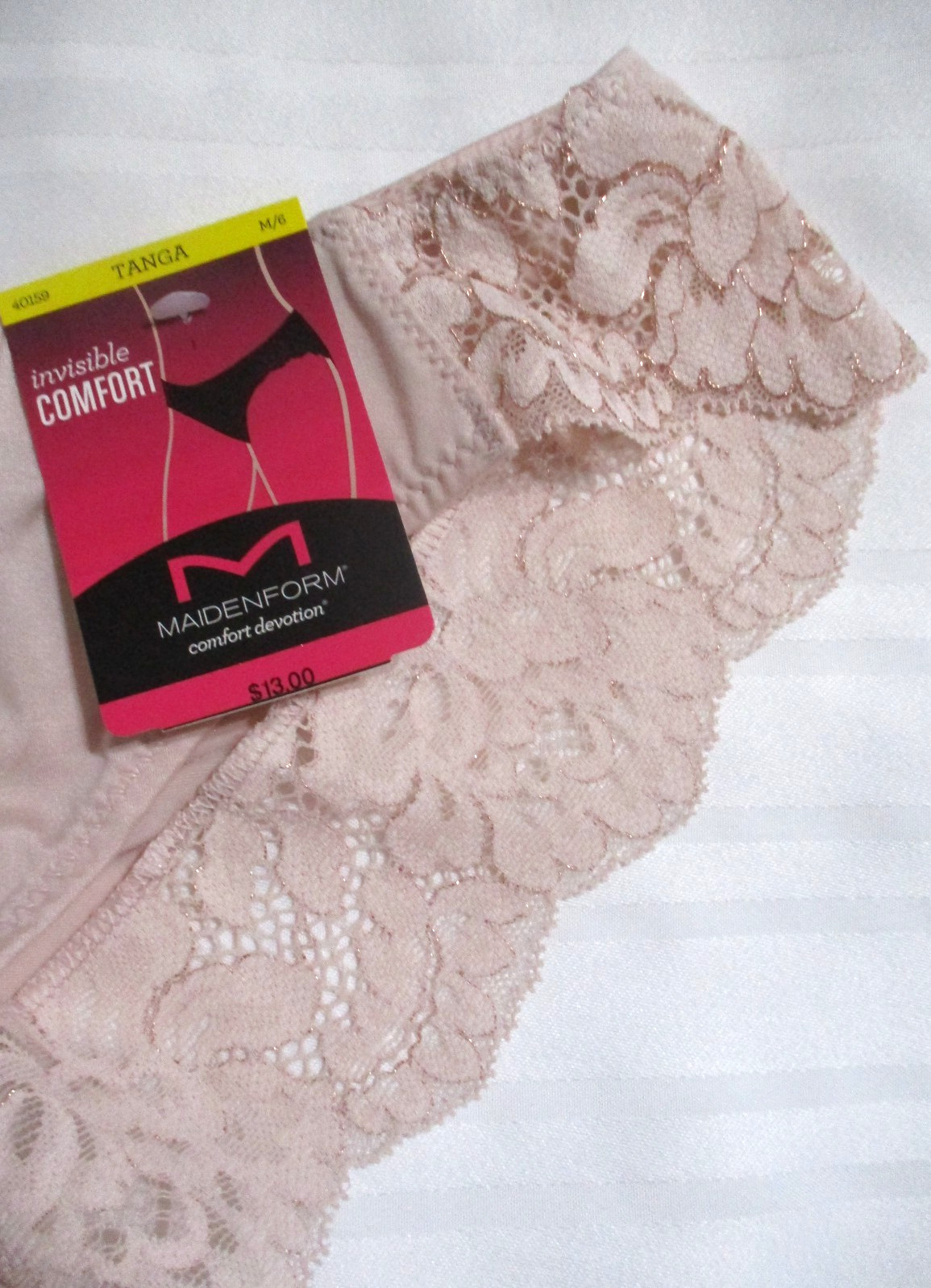 MAIDENFORM 6 MEDIUM TANGA 40159 INVISIBLE COMFORT DEVOTION BEIGE NYLON PANTIES