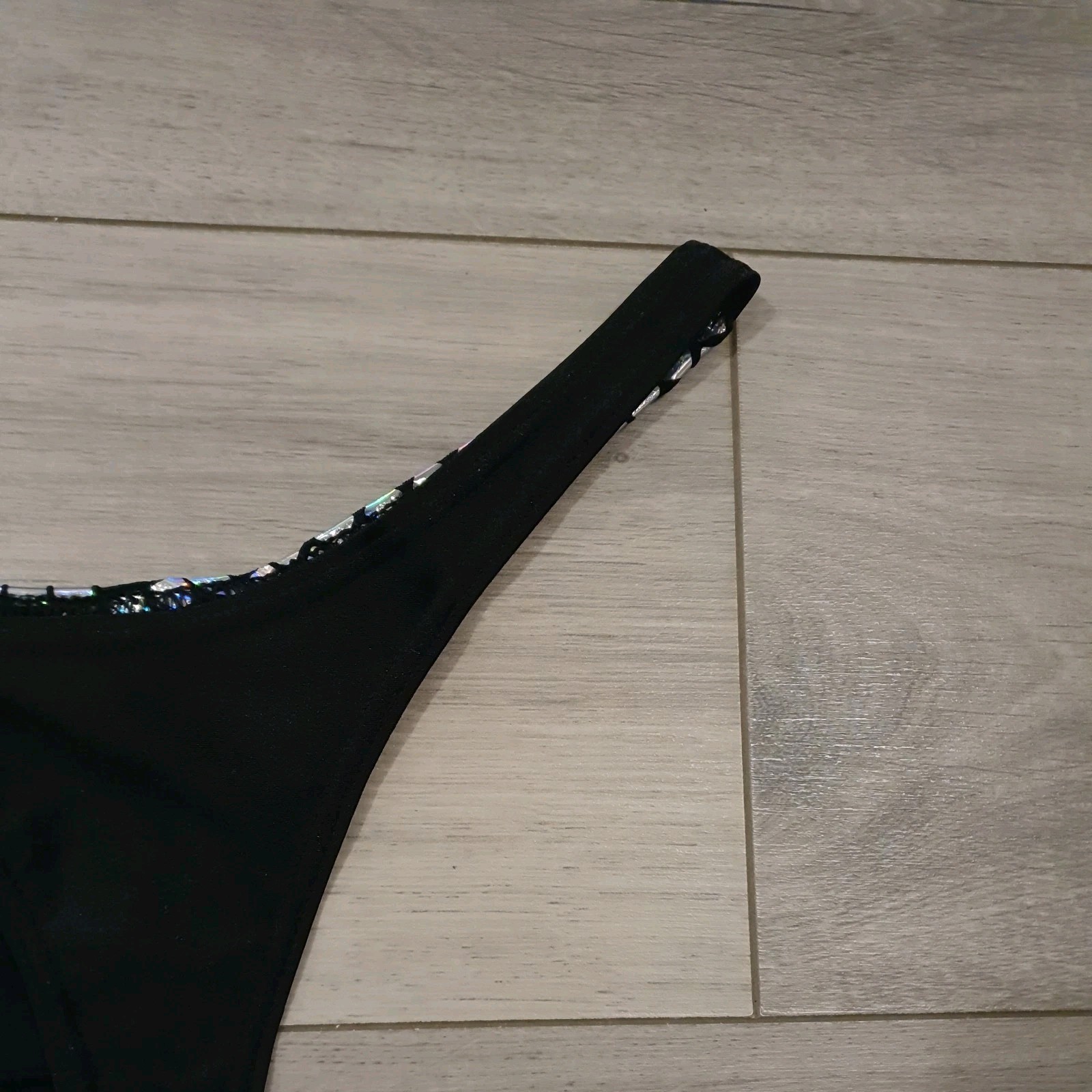 BNWOT Black & Silver PVC Holographic Squares High Cut Thong Size Large