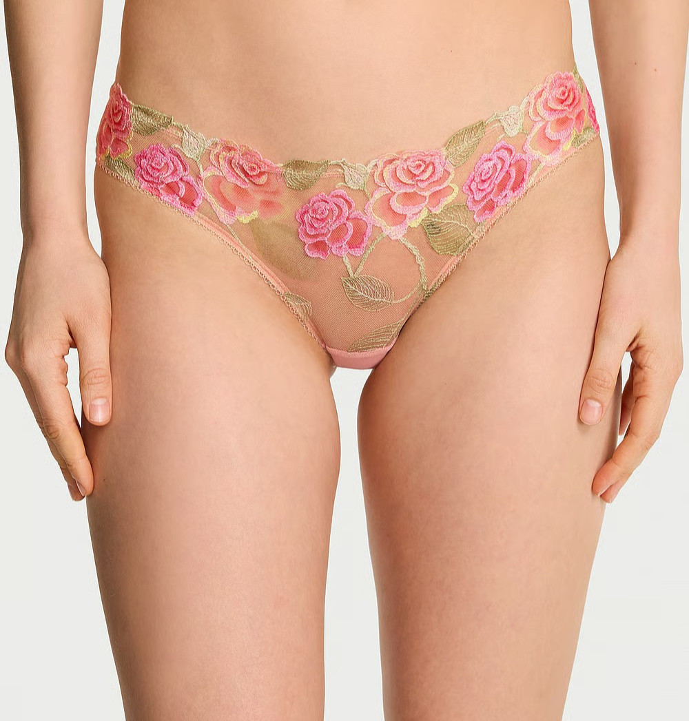 Victoria’s Secret High Leg Brazilian Panty Size XS Light Pink Roses Embroidered