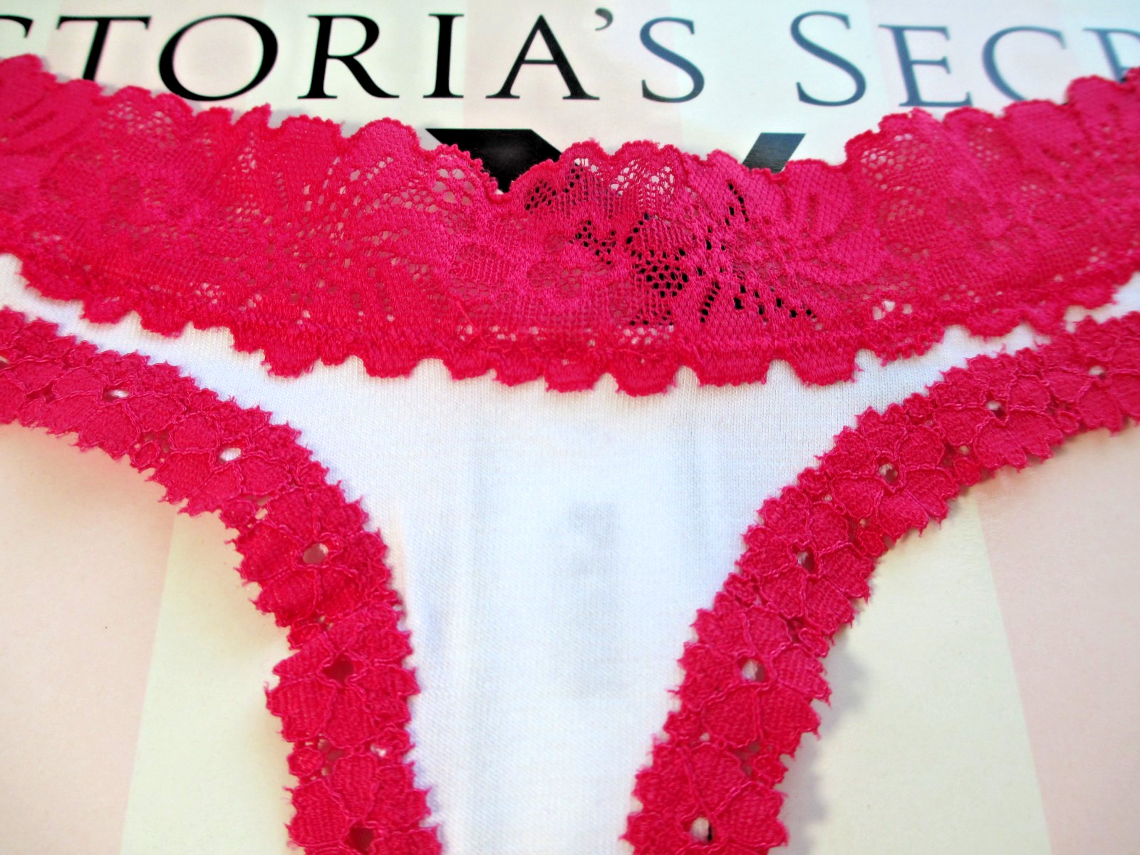 VICTORIA’S SECRET PINK Cotton High Leg Thong Panty S M L XL White NWT Lace Trim