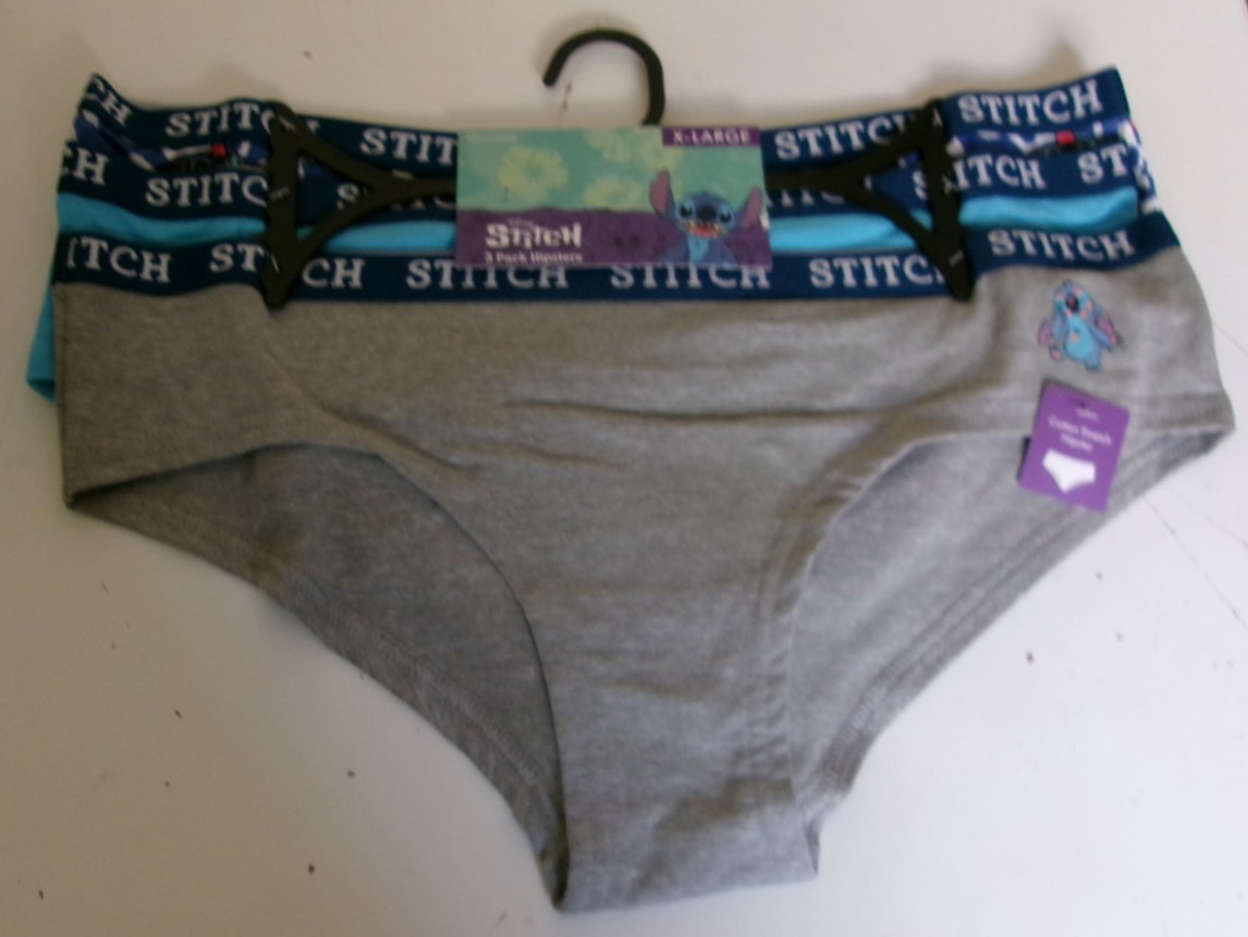 Three Disney Stitch Hipsters Size X-Large Gray Blue and Print 95% Cotton