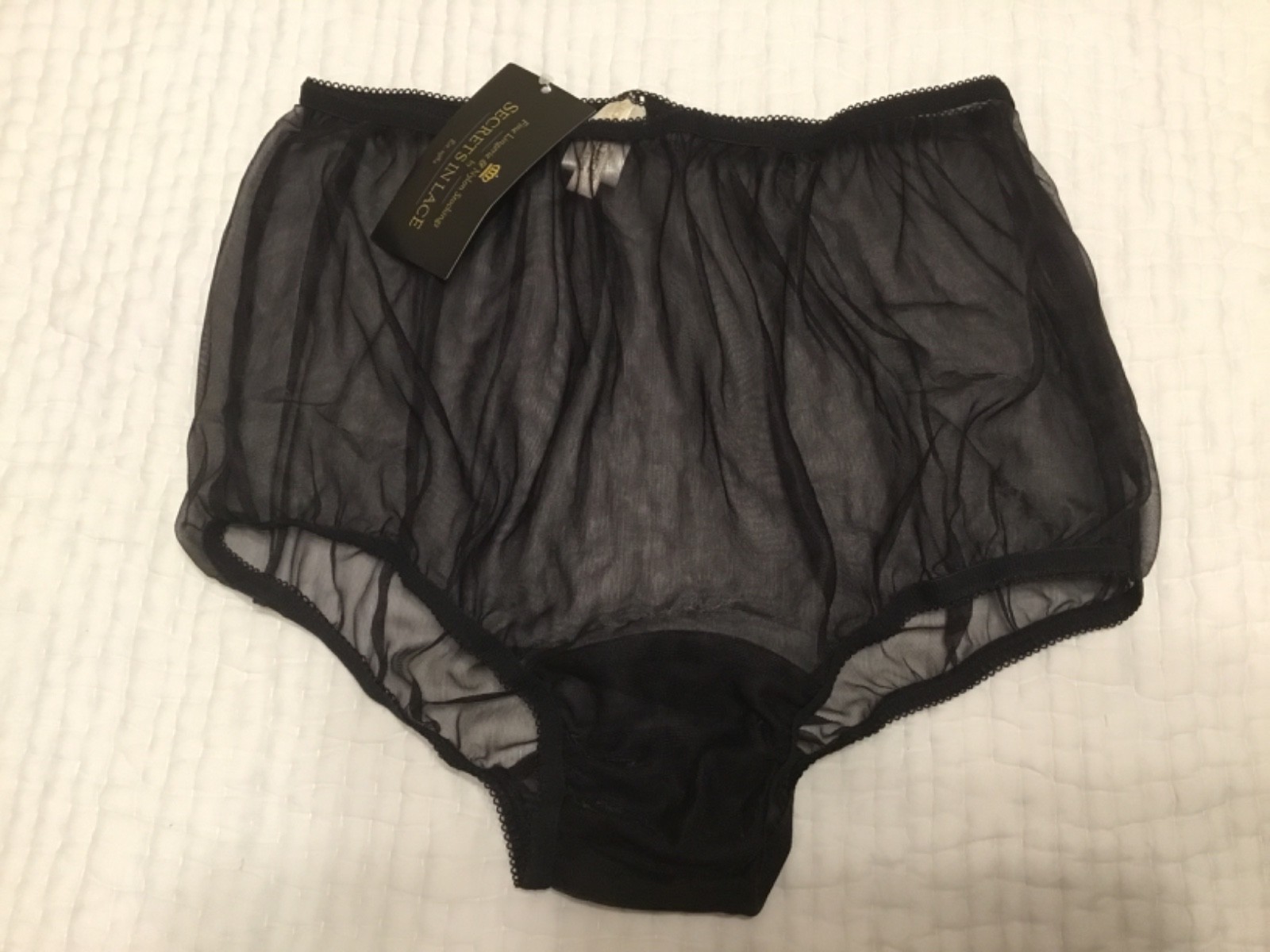 secrets in lace retro sheer black full cut double gusset nylon panties XL