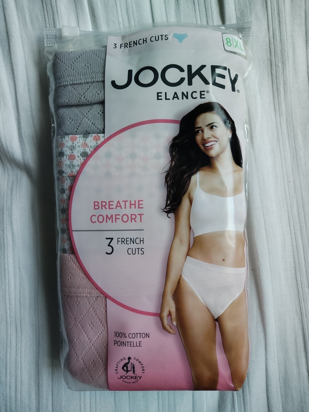 Jockey Elance Breathe Comfort, 100% Cotton, Size 8 XL, French Cut, 3 Pack