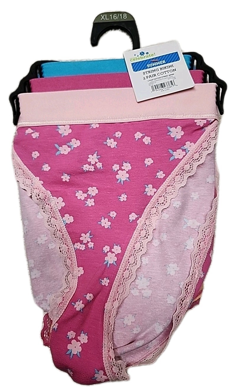 NWT Way To Celebrate Women’s 3-Pair Cotton Bikini Panties XL Multicolor