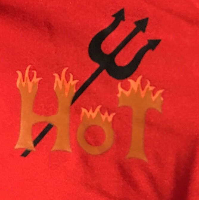 Valentine’s Day Hot Pants Red w/ Flaming ‘HOT’ & Pitchfork – Small New