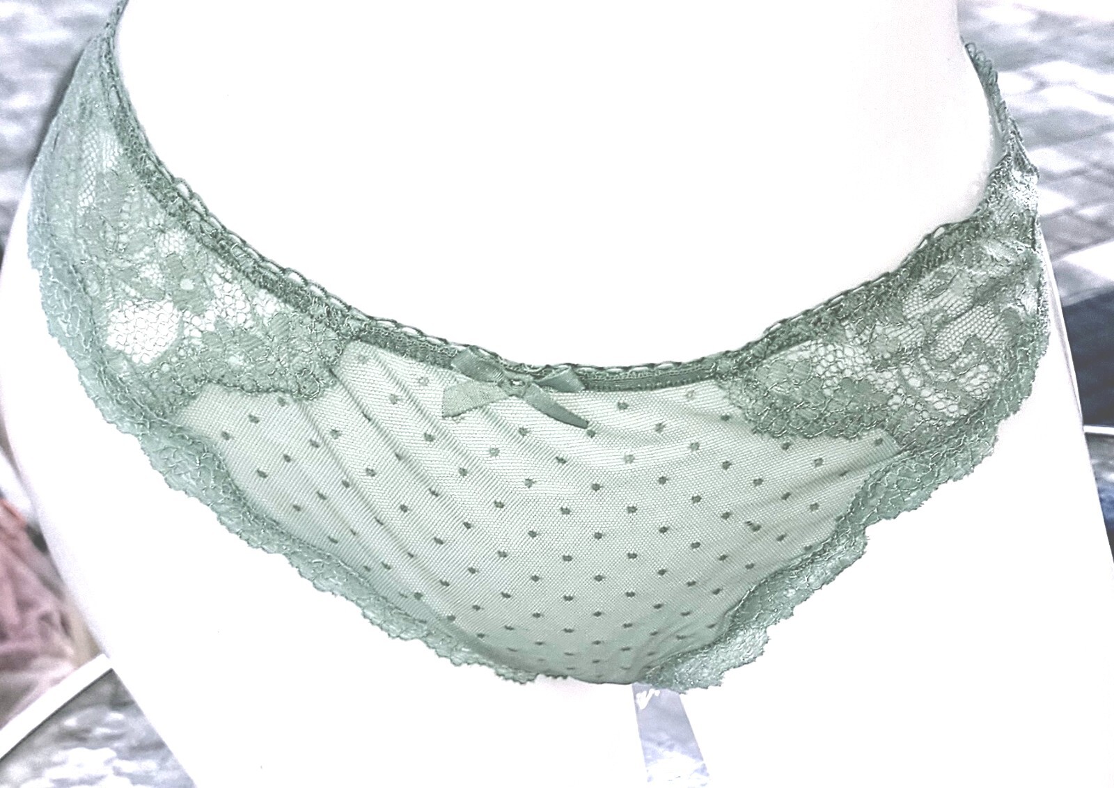 Victoria secret Rare Vintage L Sage Green Dotted Sheer String Thong Panty New