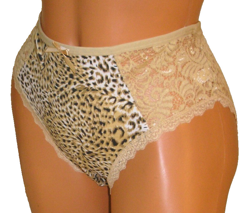 Panties Lingerie Animal Print & Yellow Lace Brief, Size 1XL / 2XL Adult Gift
