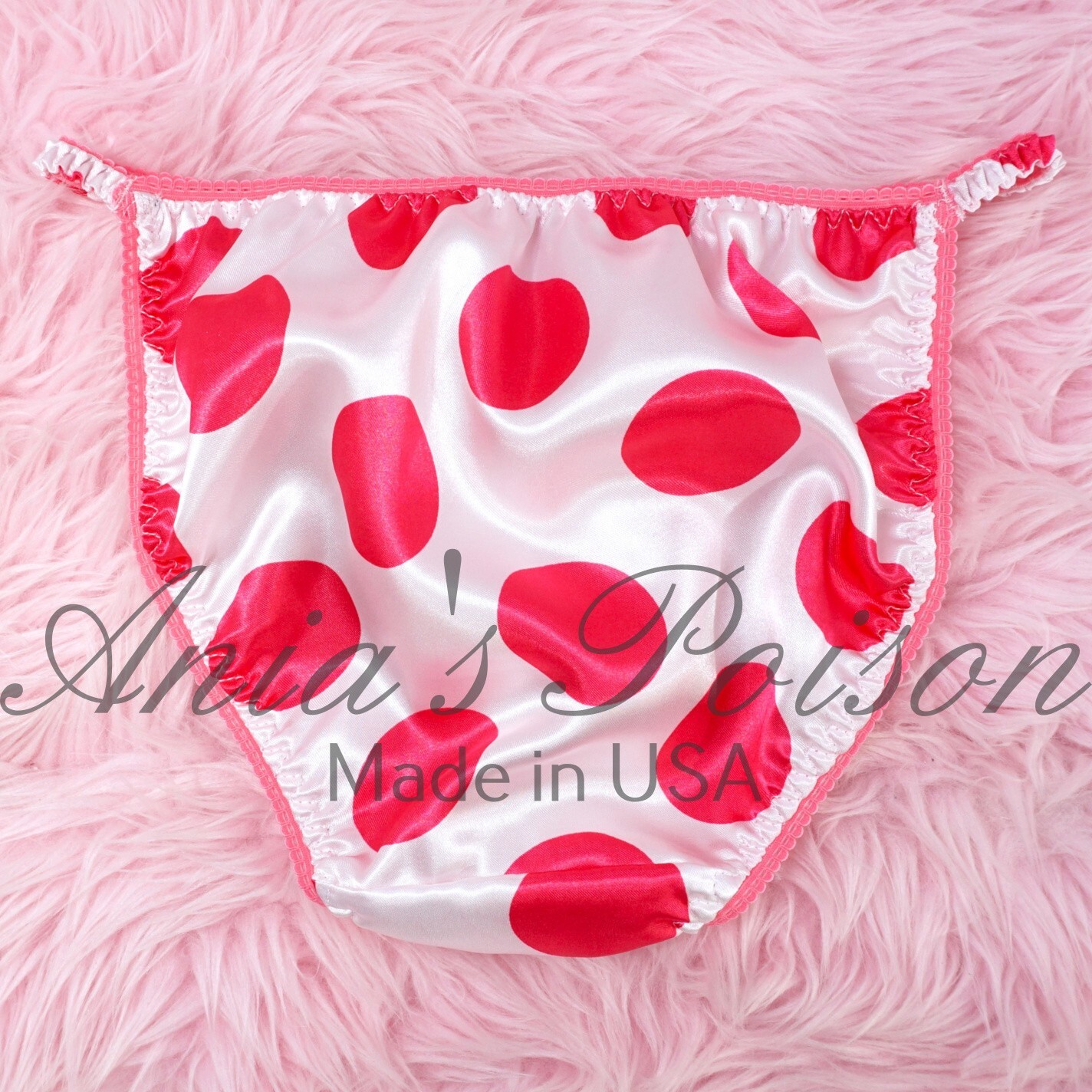 Hot Pink Polka Dot Satin Sissy DUCHESS CUT shiny ladies string bikini panties