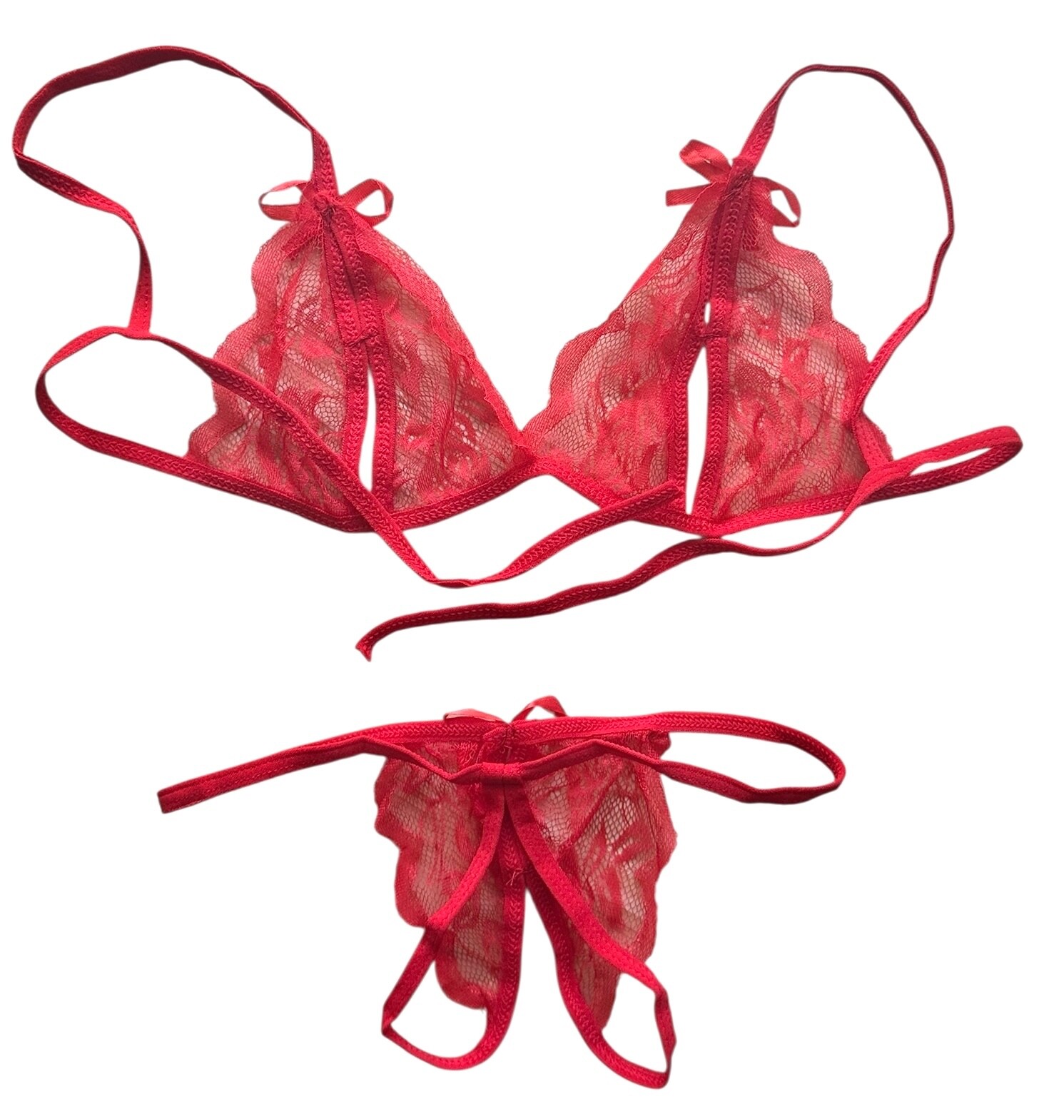 Set of 4 Sexy Lingerie Lace Bra G-string Thong Sets – Red, Black, White & Pink