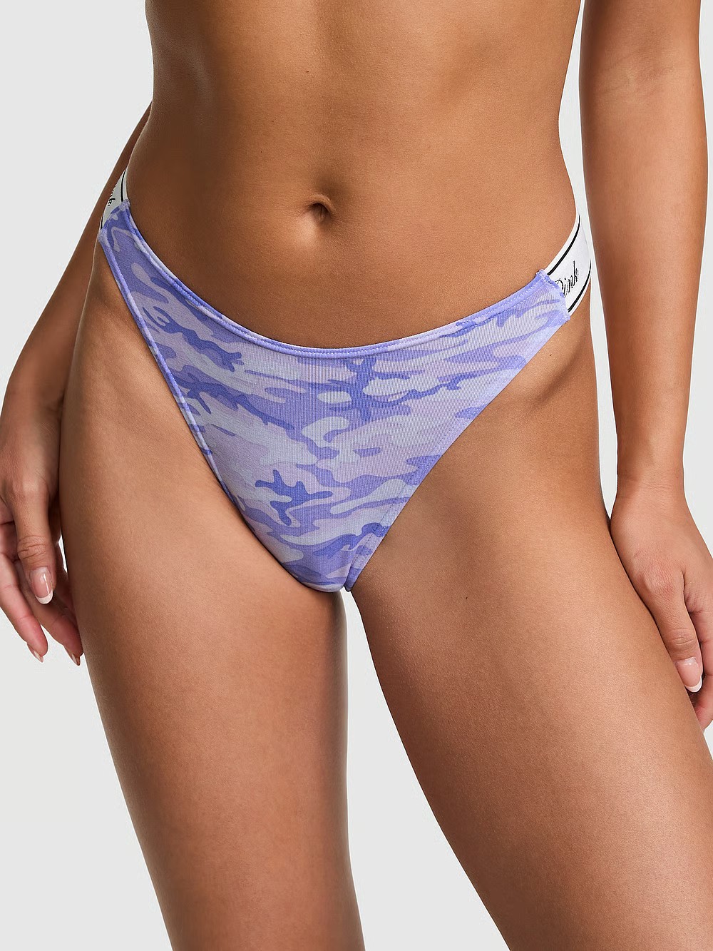 Victoria’s Secret PINK – M Logo Cotton High-Leg Purple Camo Thong Camouflage