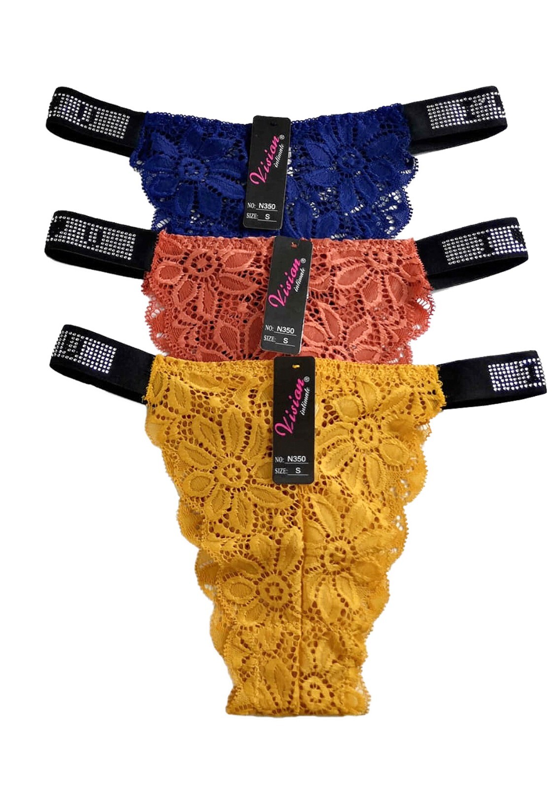 6Pack Women Waist Rhinstone Lingerie Briefs Thongs Underwear Panties Knickers LG