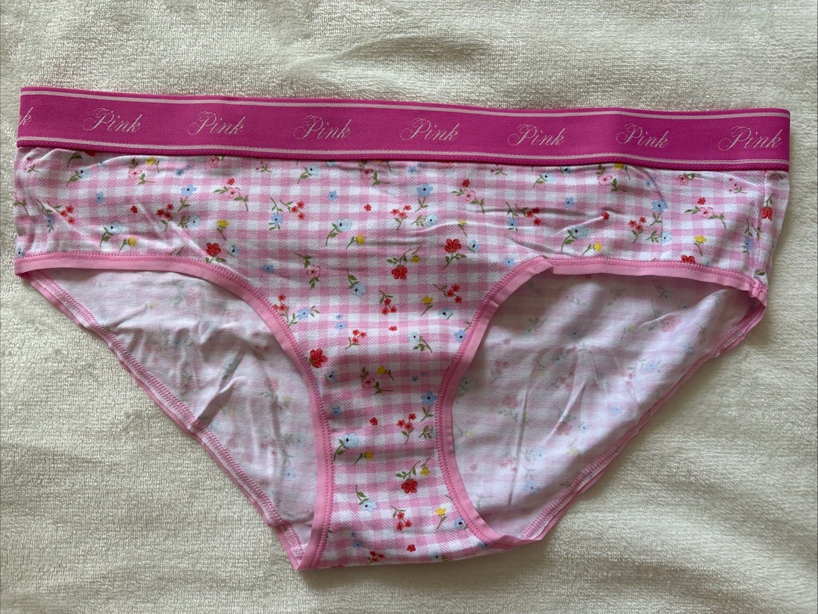 PINK Victoria’s Secret Panties Hiphugger Panty Cotton Pink Check Floral Large L