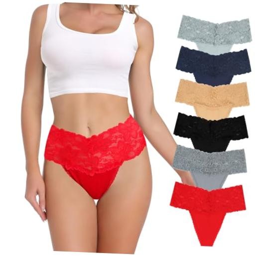 Lace Thongs For 3X-Large Black*1 Dark Blue*1 Nude*1 Grey*1 Red*1 Grey Blue*1