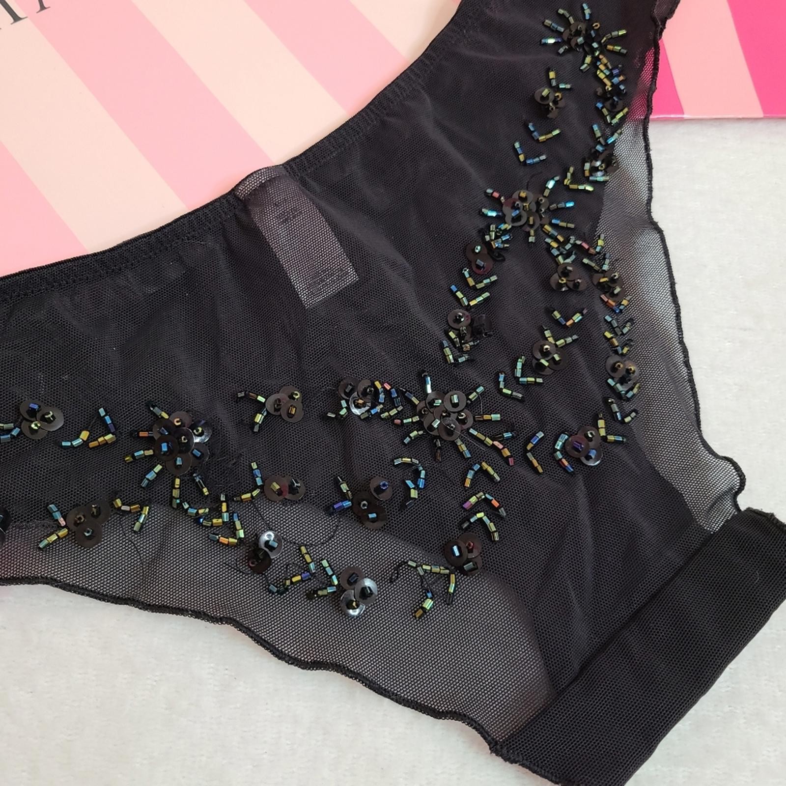 VTG Victoria’s Secret Beautiful Beaded Mesh Cheeky Bikini Panty Size Sm
