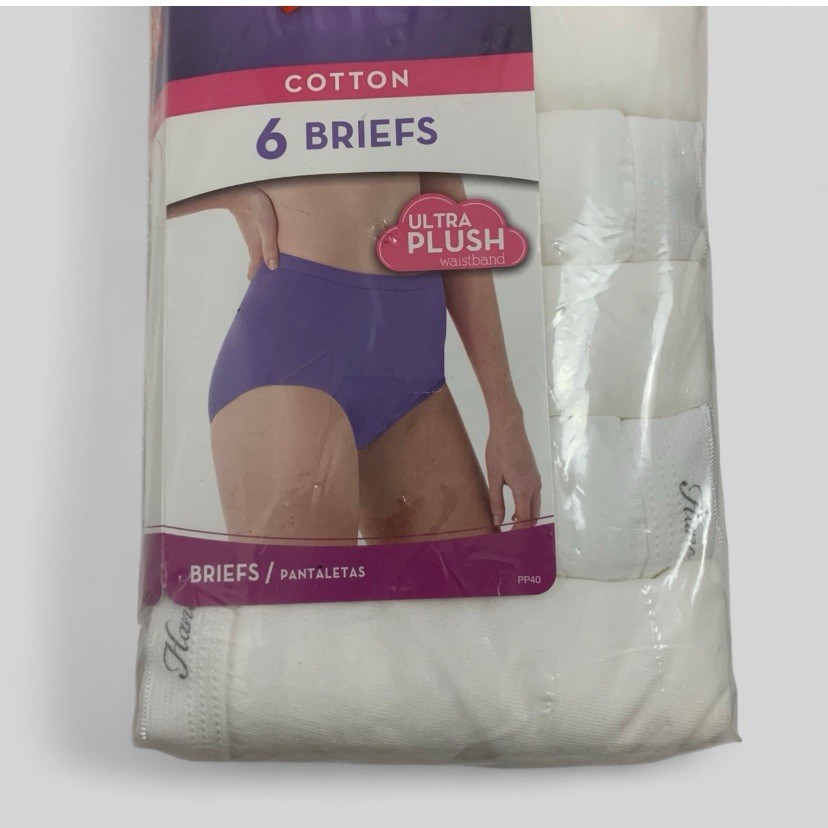 Hanes Womens Size 9 All White Cotton Brief Panty Underwear 6 Pack – Brand New