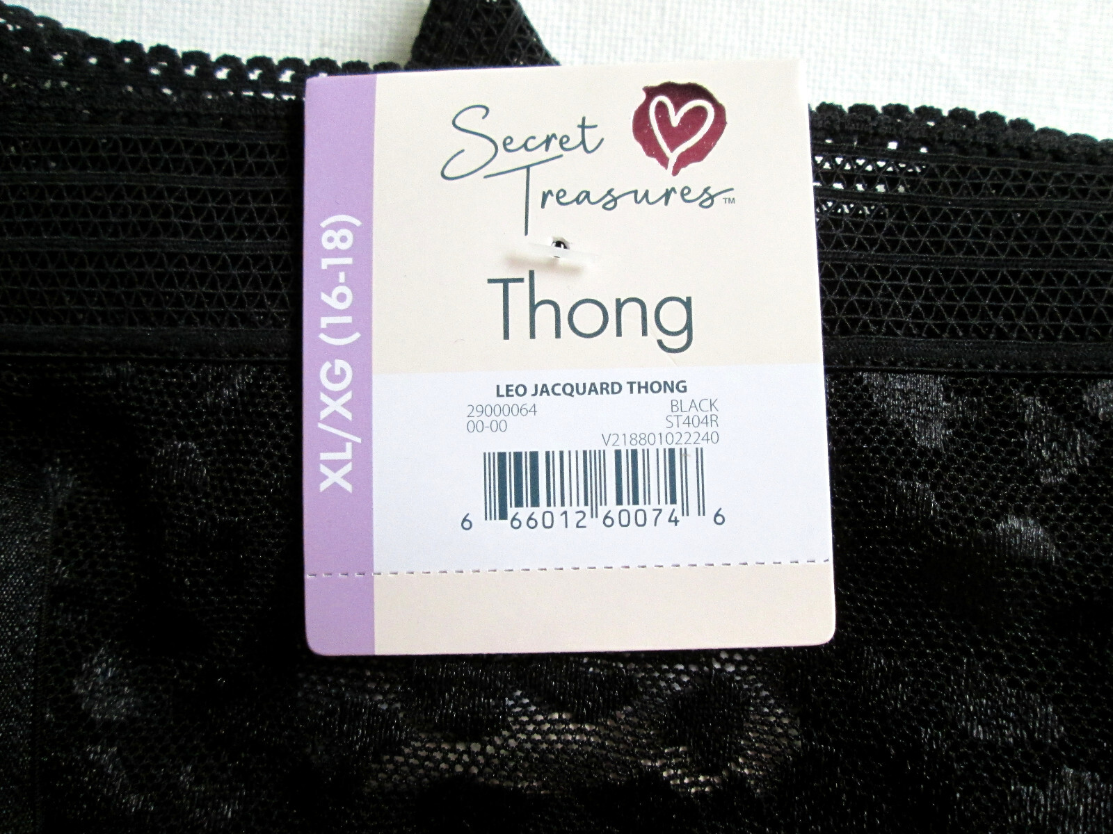 NEW Size 8 XL 16-18 Secret Treasures Black Leopard Lace Thong Panty Underwear