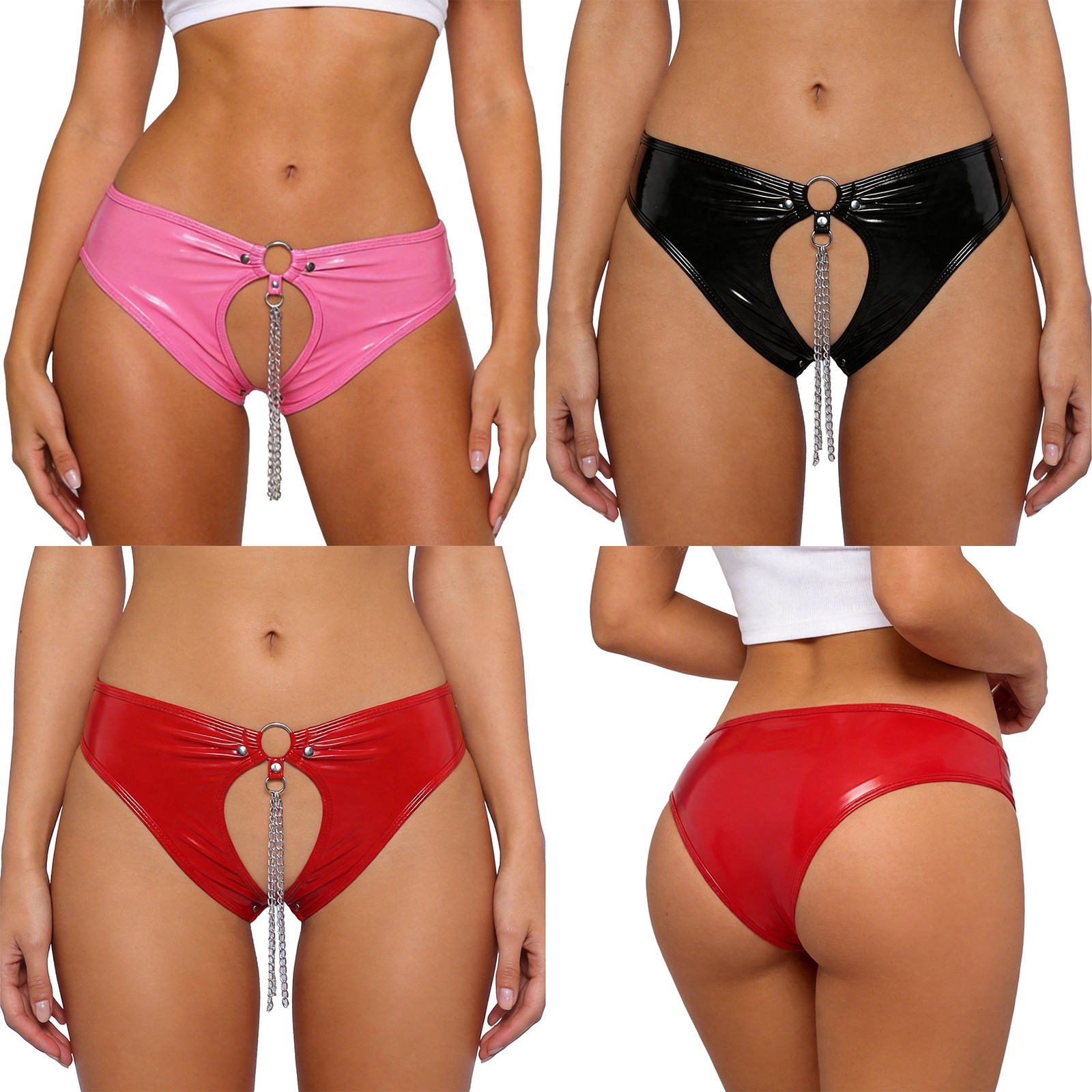 Women Hot Pants Tangas Panties Rave Underwear Front Open Crotch Honeymoon PU