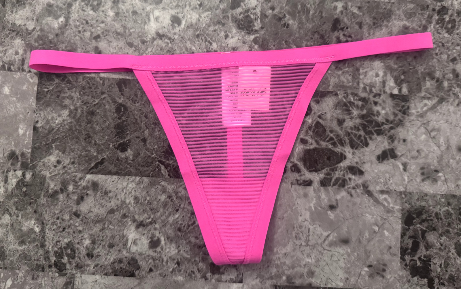 NWT AERIE AMERICAN EAGLE HOT NEON PINK SHEER MESH STRIPE V STRING THONG PANTIES