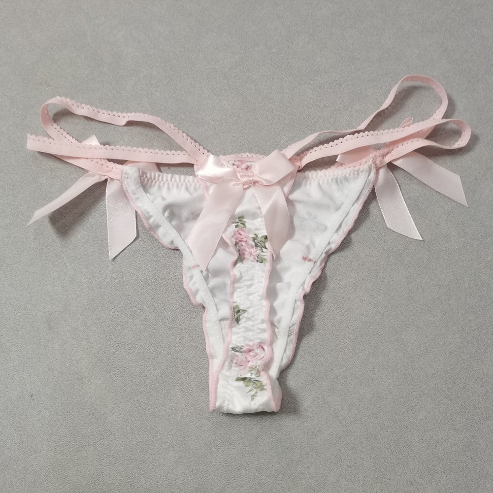 Elegant Ruffle Satin Thong Underwear for Young Ladies in Multiple Colors