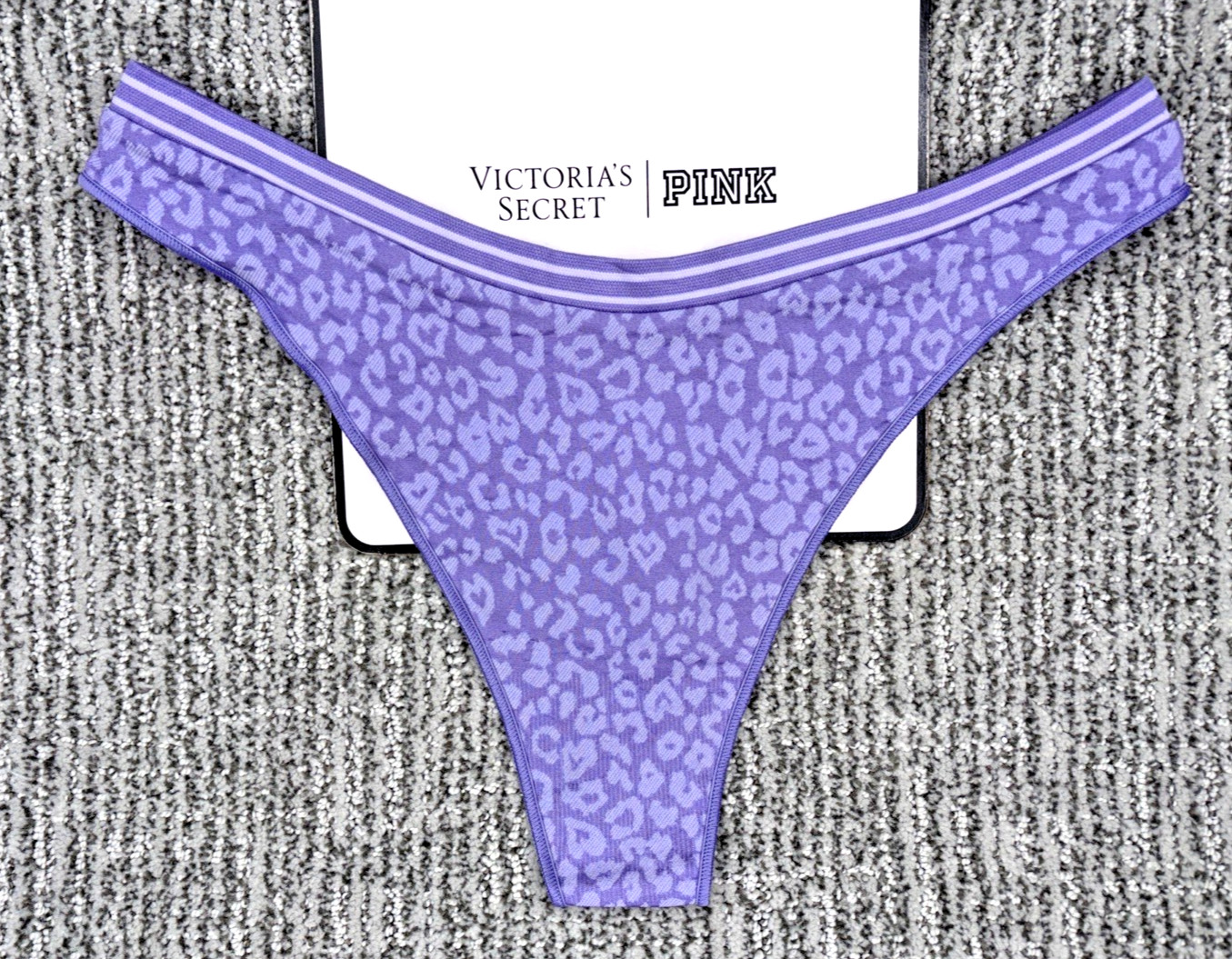 Victoria’s Secret PINK NWT Medium Purple Leopard Print Seamless Thong Panty Sexy