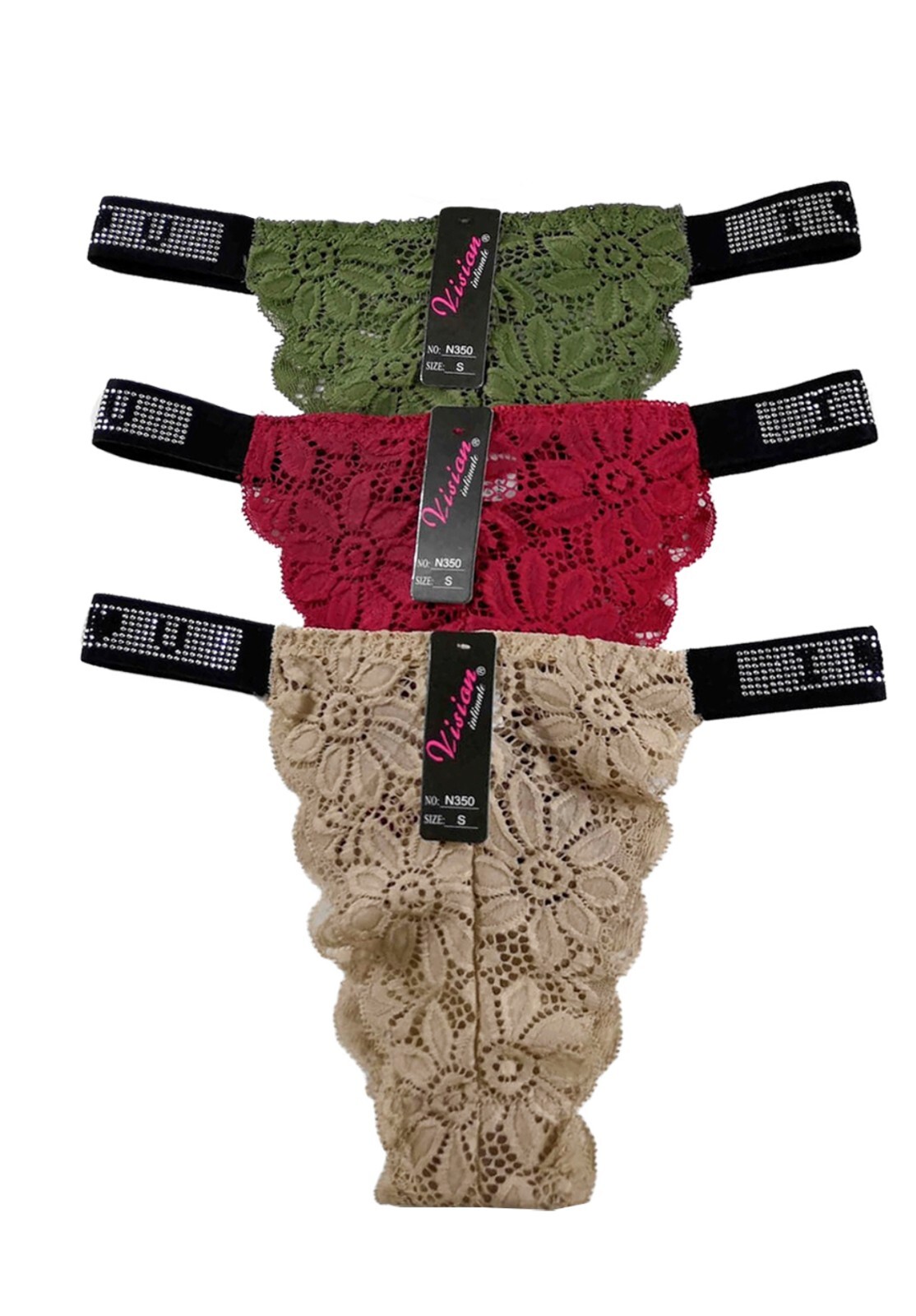 6Pack Women Waist Rhinstone Lingerie Briefs Thongs Underwear Panties Knickers LG