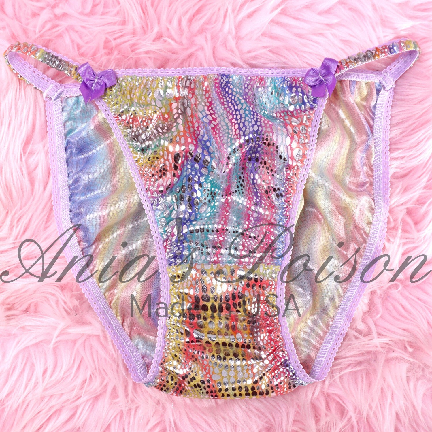 Easter Panties Rainbow Pastel Metallic Foil DUCHESS CUT women’s string bikini
