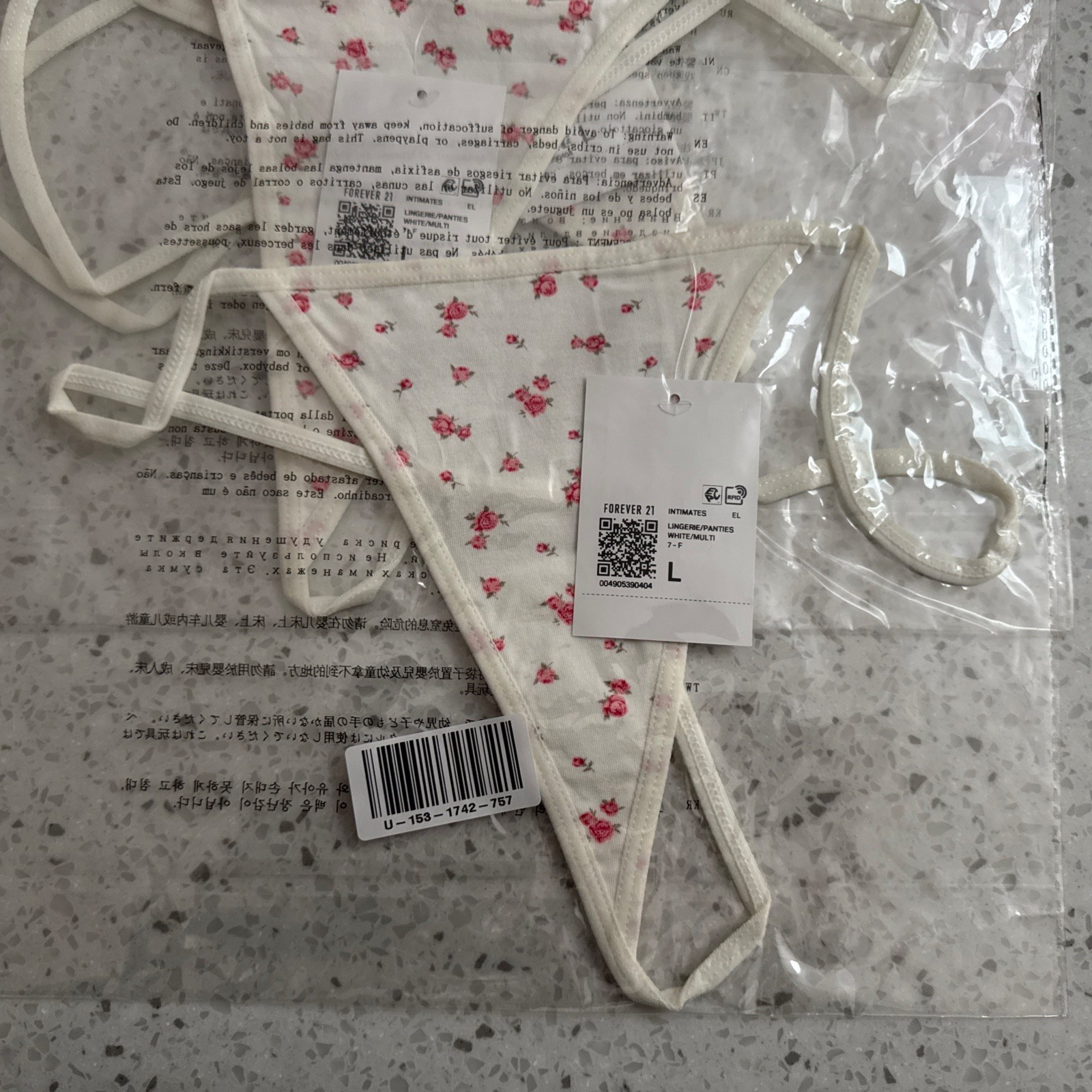Women’s Forever 21 White & Floral – Roses String Thong – Large – Sexy