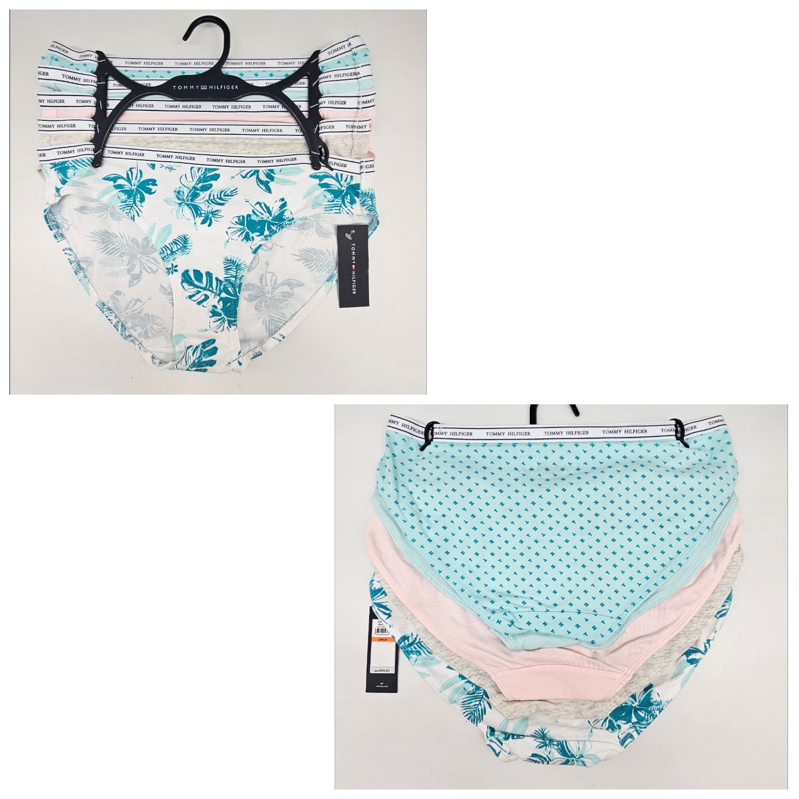 TOMMY HILFIGER 5 Pack Women’s S M L XL Logo Cotton Bikini Panties Teal Pink Gray