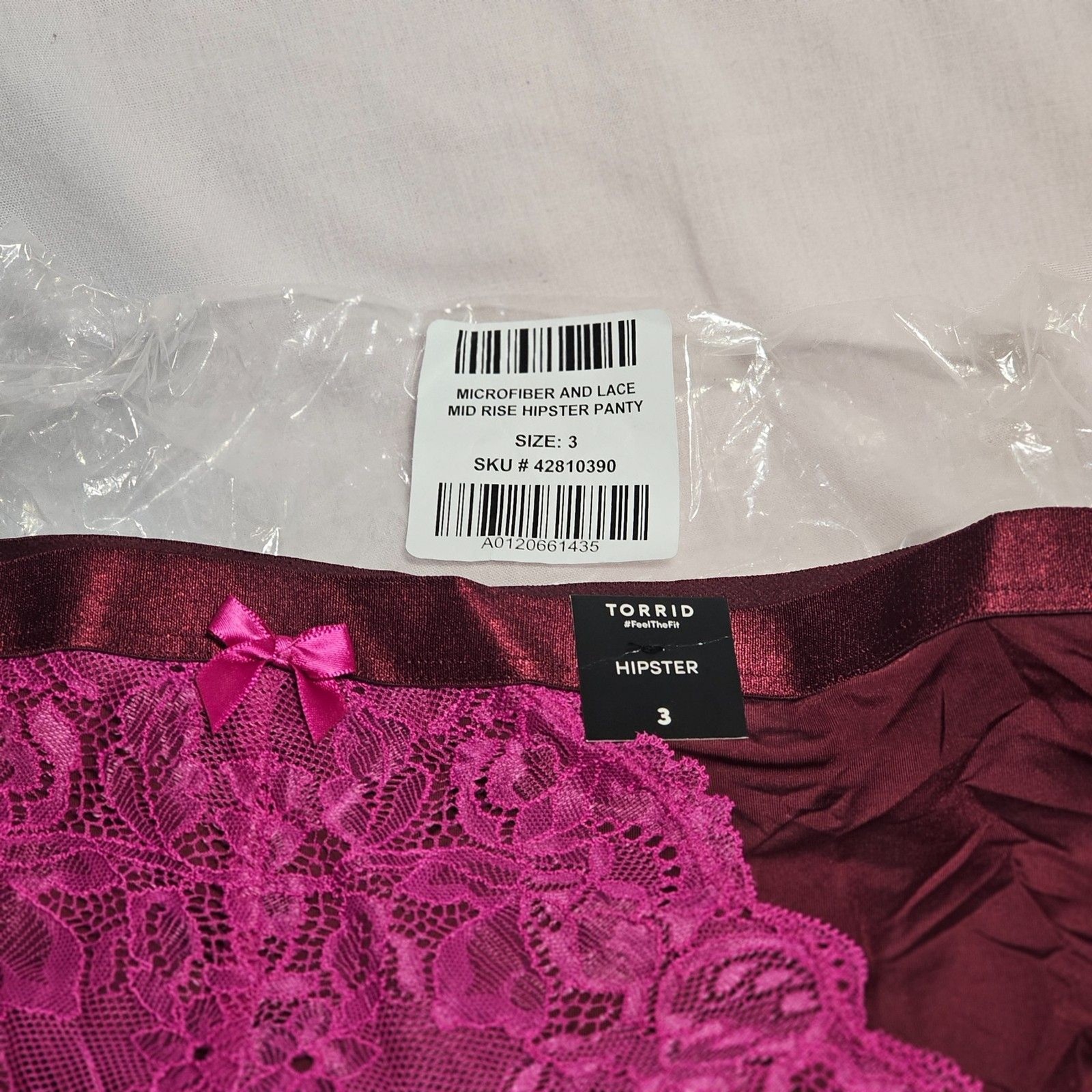 Torrid Microfiber Lace Hipster Panty Size 3 Burgundy Pink NWT Plus Size