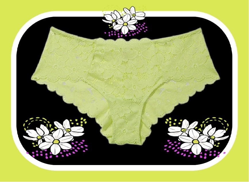 L NEON Lime Citron Glow ALL Daisy FLORAL LACE Victorias Secret CHEEKY Pantie