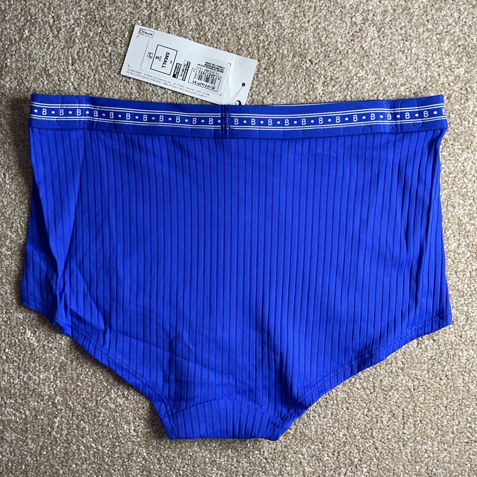 2 x M&S Size 8-10 SMALL Boutique High Waisted Boy Shorts Knickers Cobalt Blue S