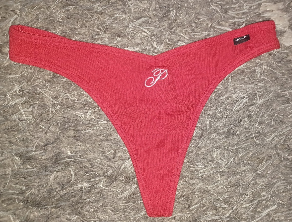 VS pink cotton Embroidered Logo ribbed thong Panty NEW SIZE medium Red