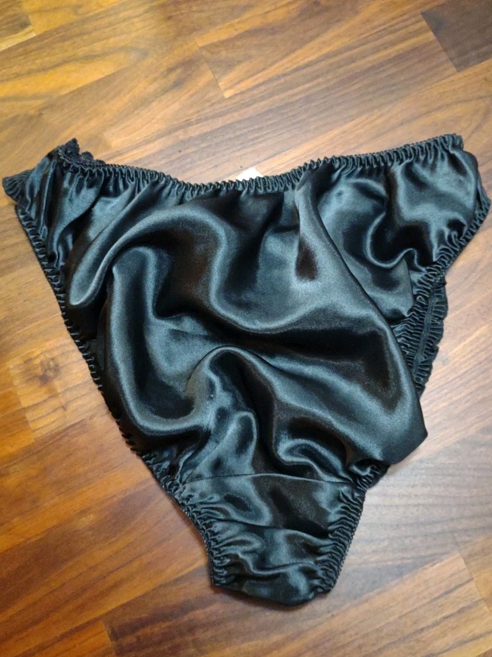 Vtg Victoria’s Secret Silky Black Ruched Beaded Bikini Panty L/7 Gold Label