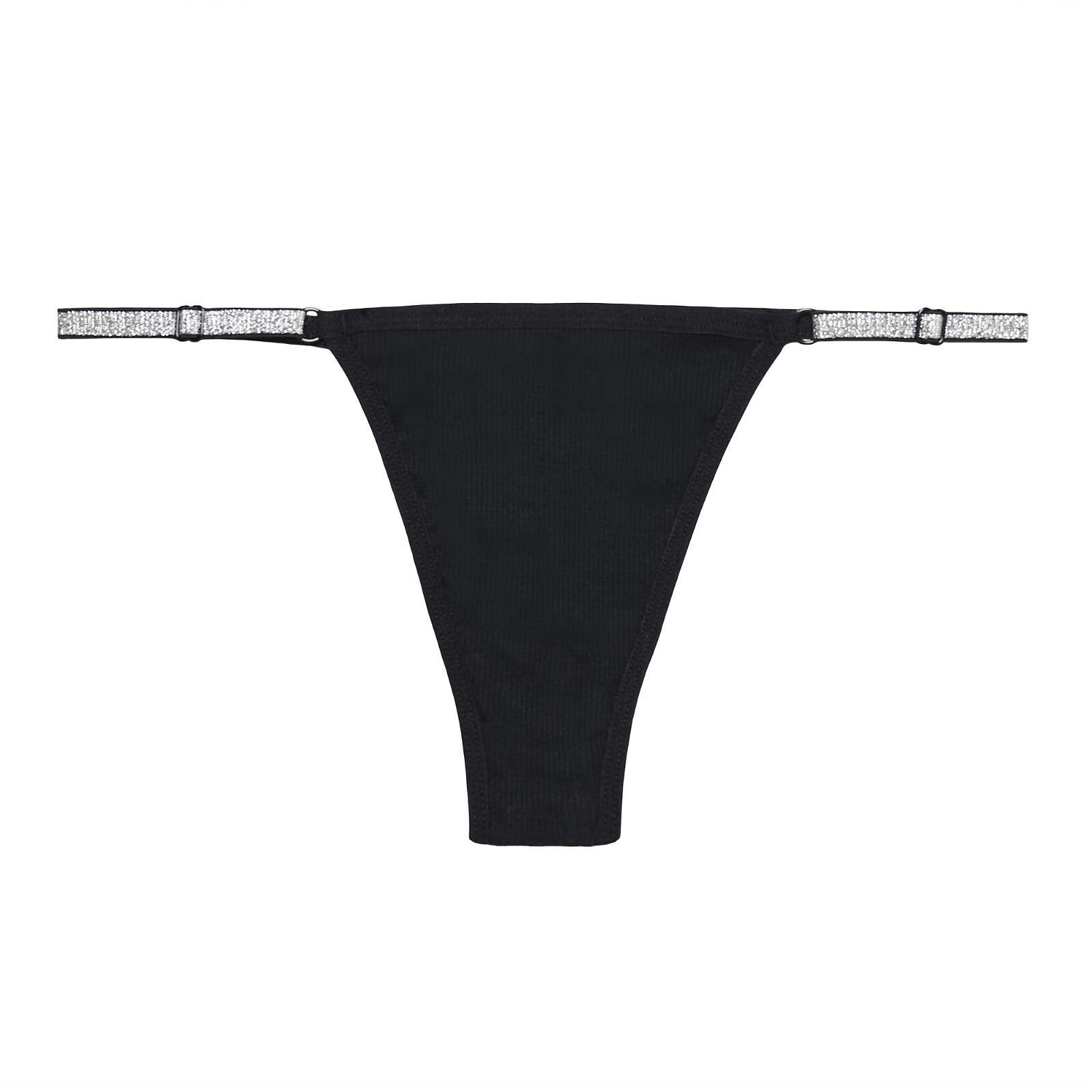 Women Ribbed Cotton Thong Adjustable Underwear Shine Strap Sexy Panties Pack 6-M